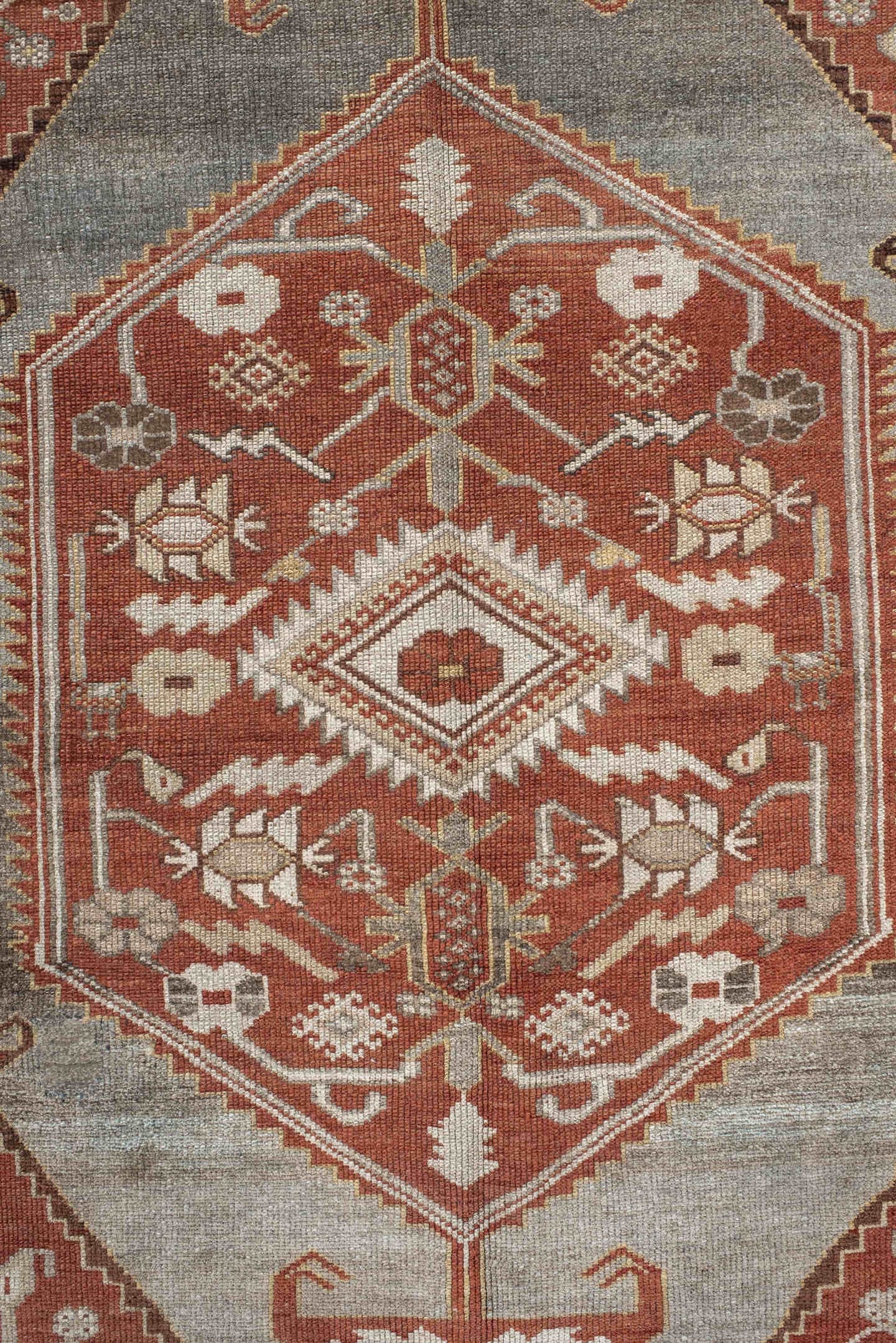 4' x 6' one-of-a-kind handmade vintage Malayer small size rug. Color palette: rust, ivory, gray, brown, terracotta, taupe
