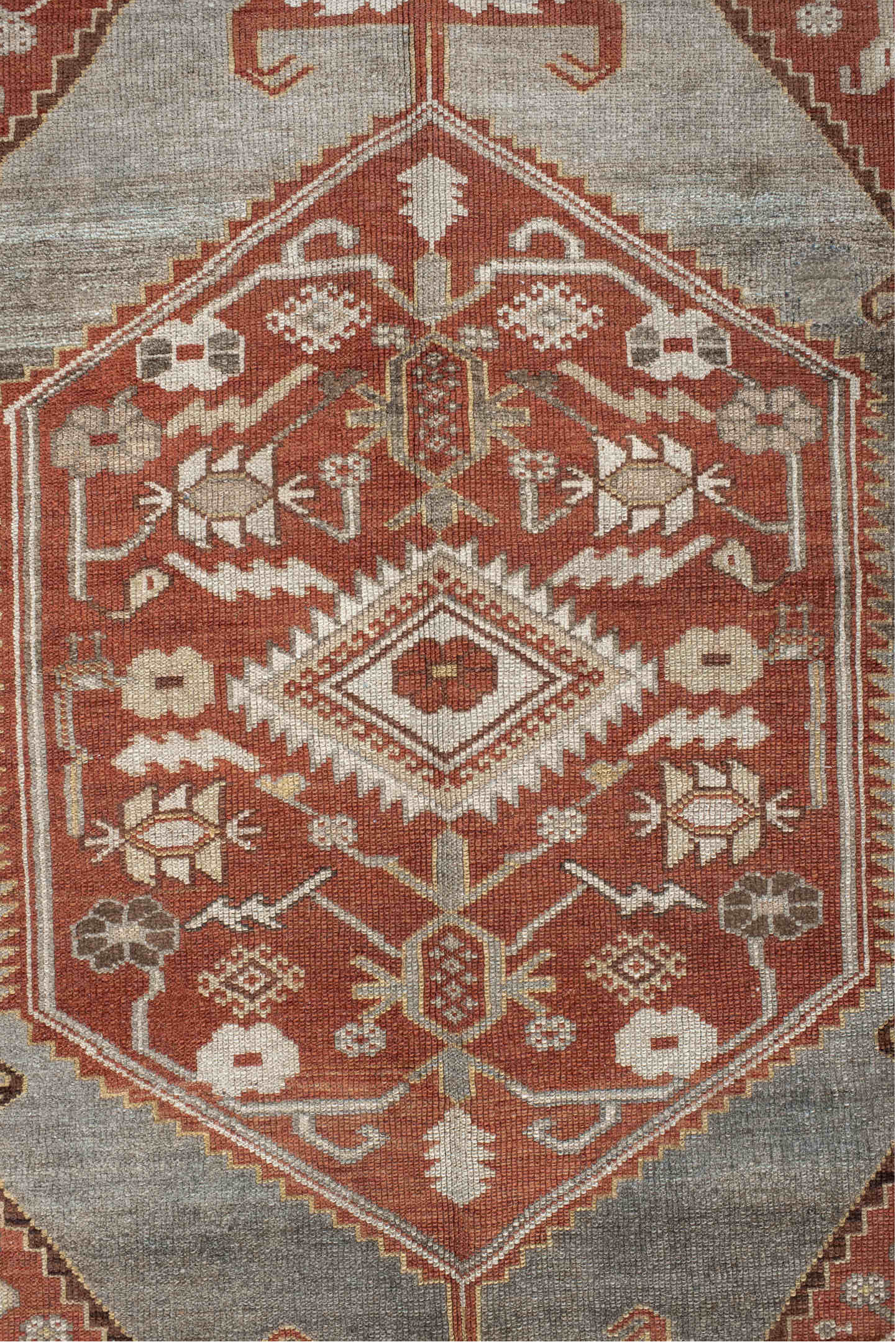 4' x 6' one-of-a-kind handmade vintage Malayer small size rug. Color palette: rust, ivory, gray, brown, terracotta, taupe