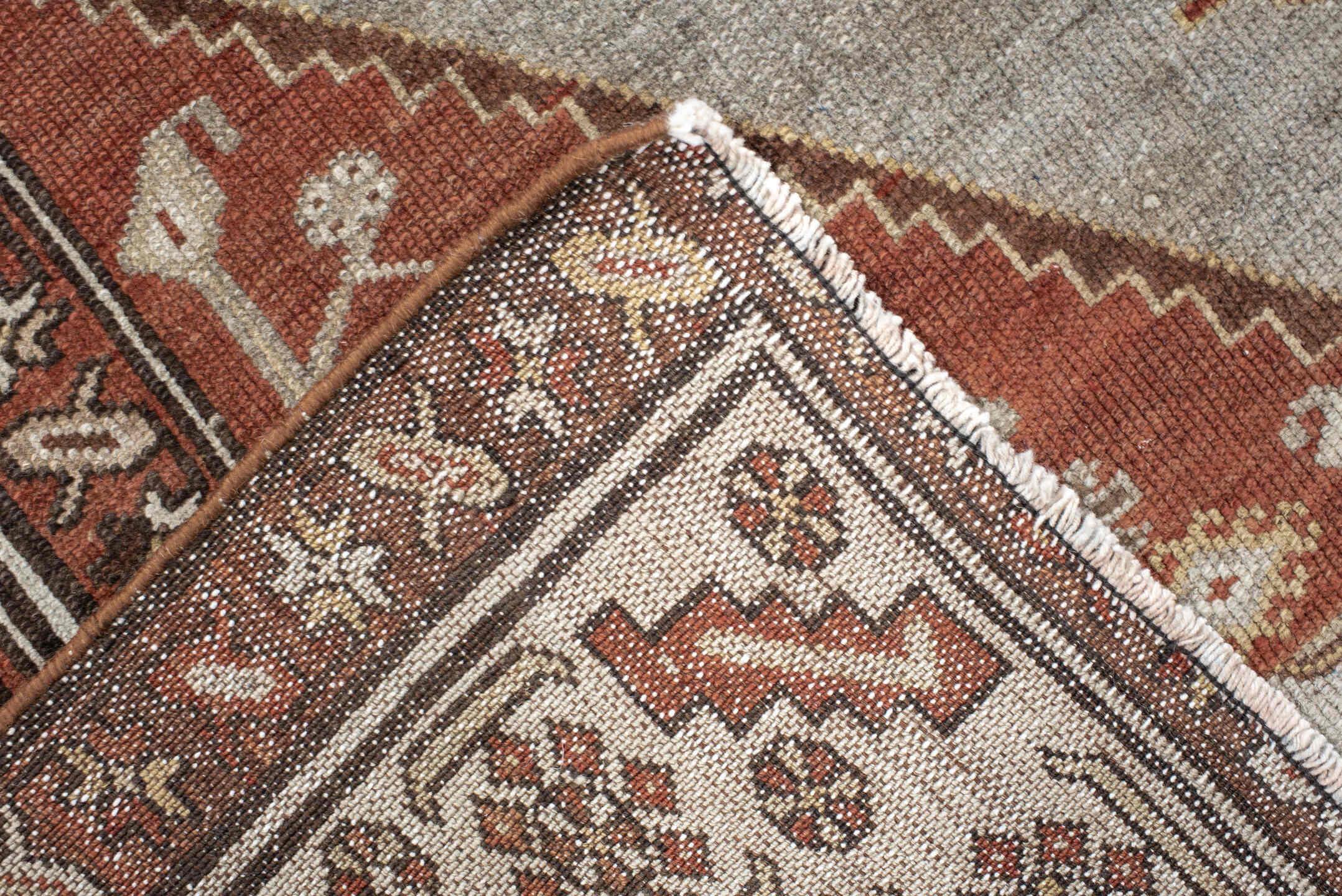 4' x 6' one-of-a-kind handmade vintage Malayer small size rug. Color palette: rust, ivory, gray, brown, terracotta, taupe