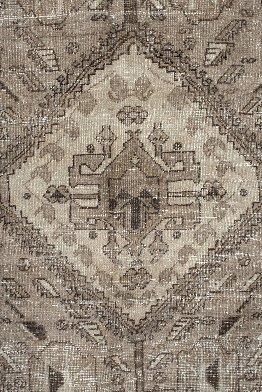 5' x 6' one-of-a-kind handmade vintage Sarab rug. Color palette: ivory, taupe, brown, camel, pale_blue, beige, gray