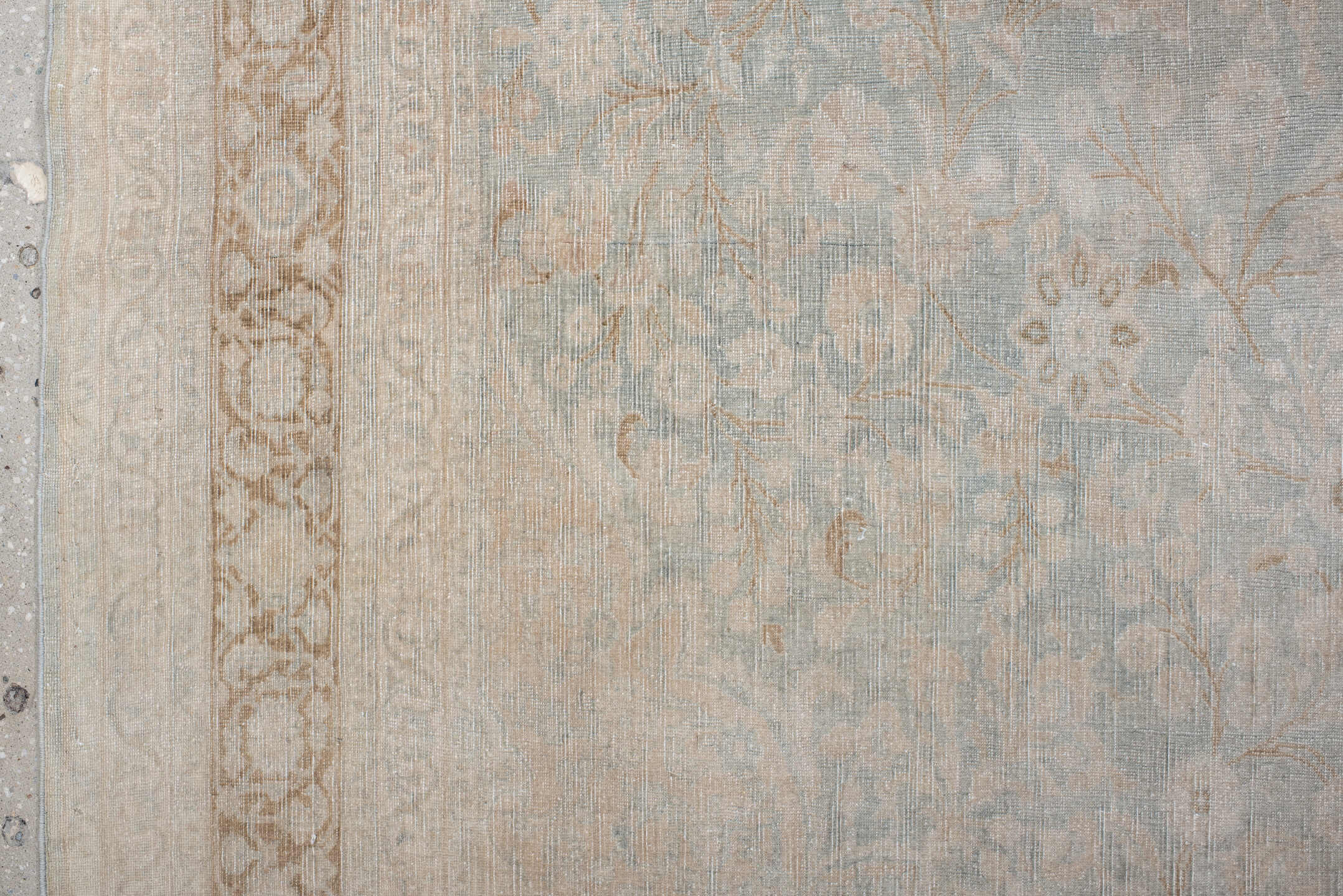 9' x 12' one-of-a-kind handmade antique Tabriz large size rug. Color palette: ivory, pale blue, beige, cream, taupe