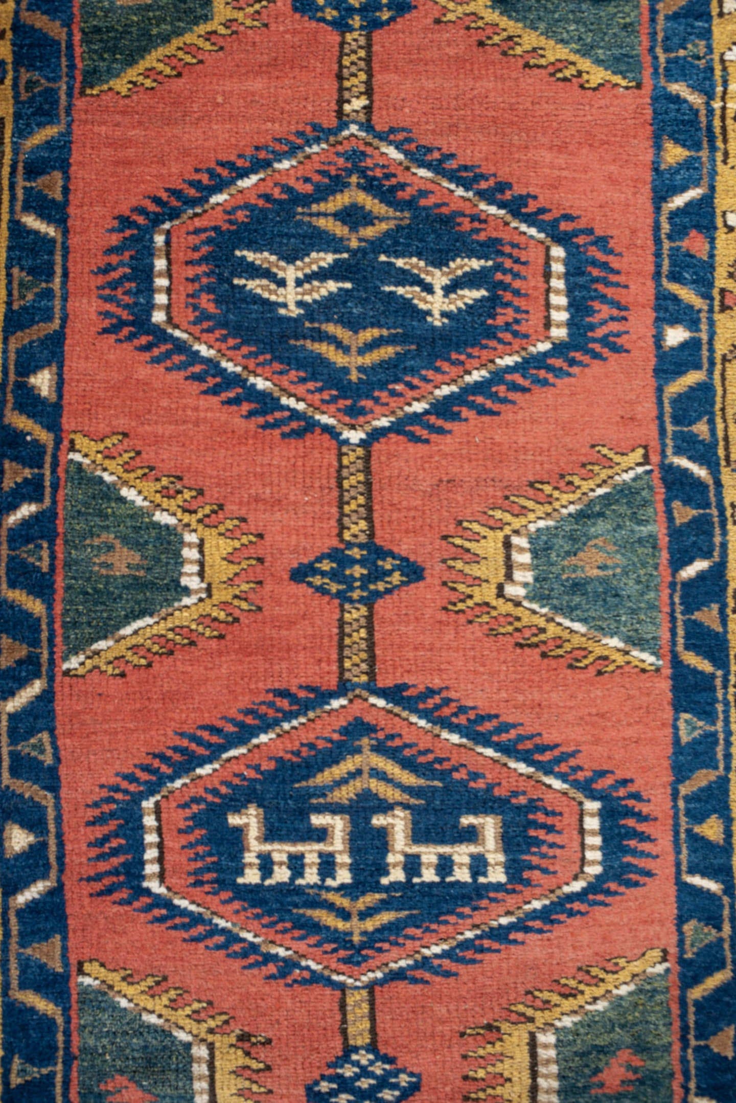 3' x 10' one-of-a-kind handmade vintage NW Persian runner rug. Color palette: rose, indigo, ivory, gold, teal, rust, pink