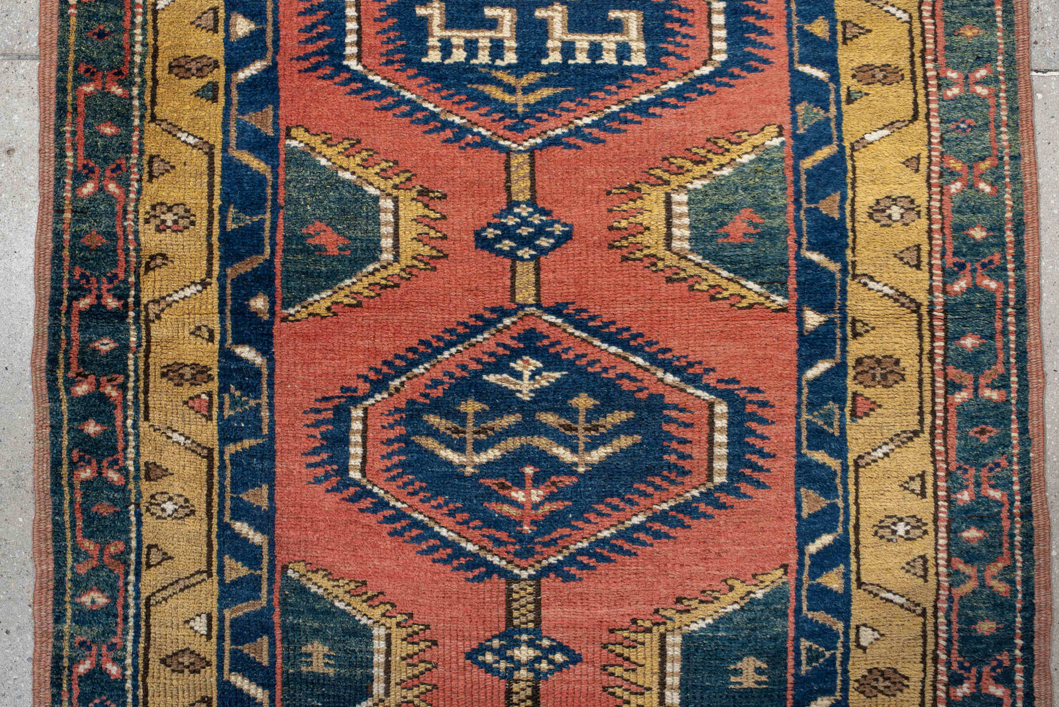 3' x 10' one-of-a-kind handmade vintage NW Persian runner rug. Color palette: rose, indigo, ivory, gold, teal, rust, pink