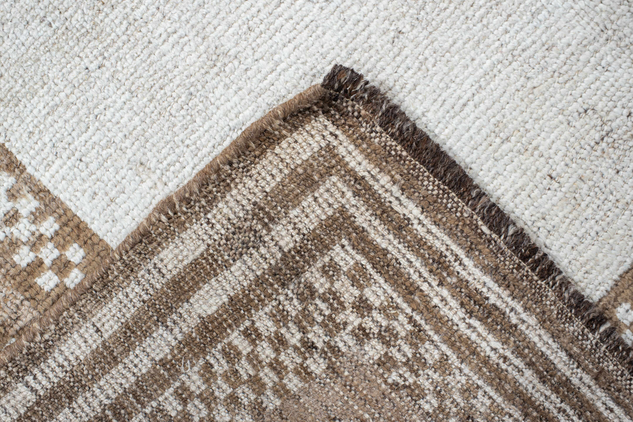 4' x 6' one-of-a-kind handmade vintage Gabbe small size rug. Color palette: ivory, camel, taupe, cream, brown, beige, gray