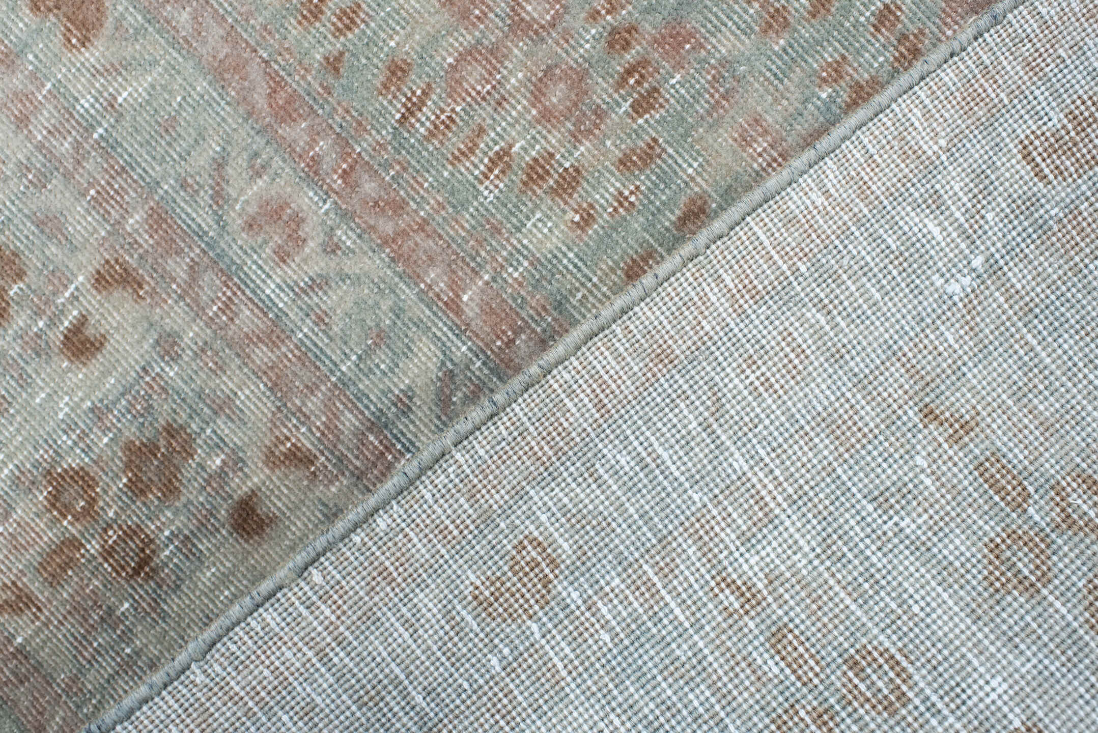 5' x 7' one-of-a-kind handmade vintage Mir medium size rug. Color palette: aqua, ivory, rust, blush, beige, teal, terracotta