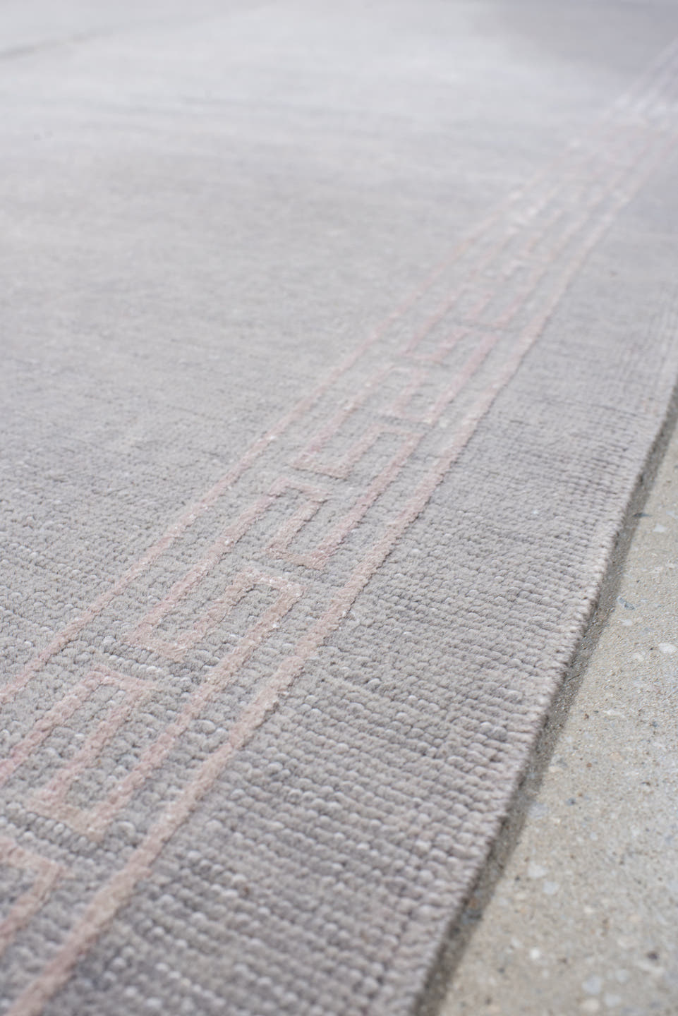 5' x 7' one-of-a-kind handmade vintage Nepal rug. Color palette: taupe, ivory, beige, cream, pale gray, gray, light gray