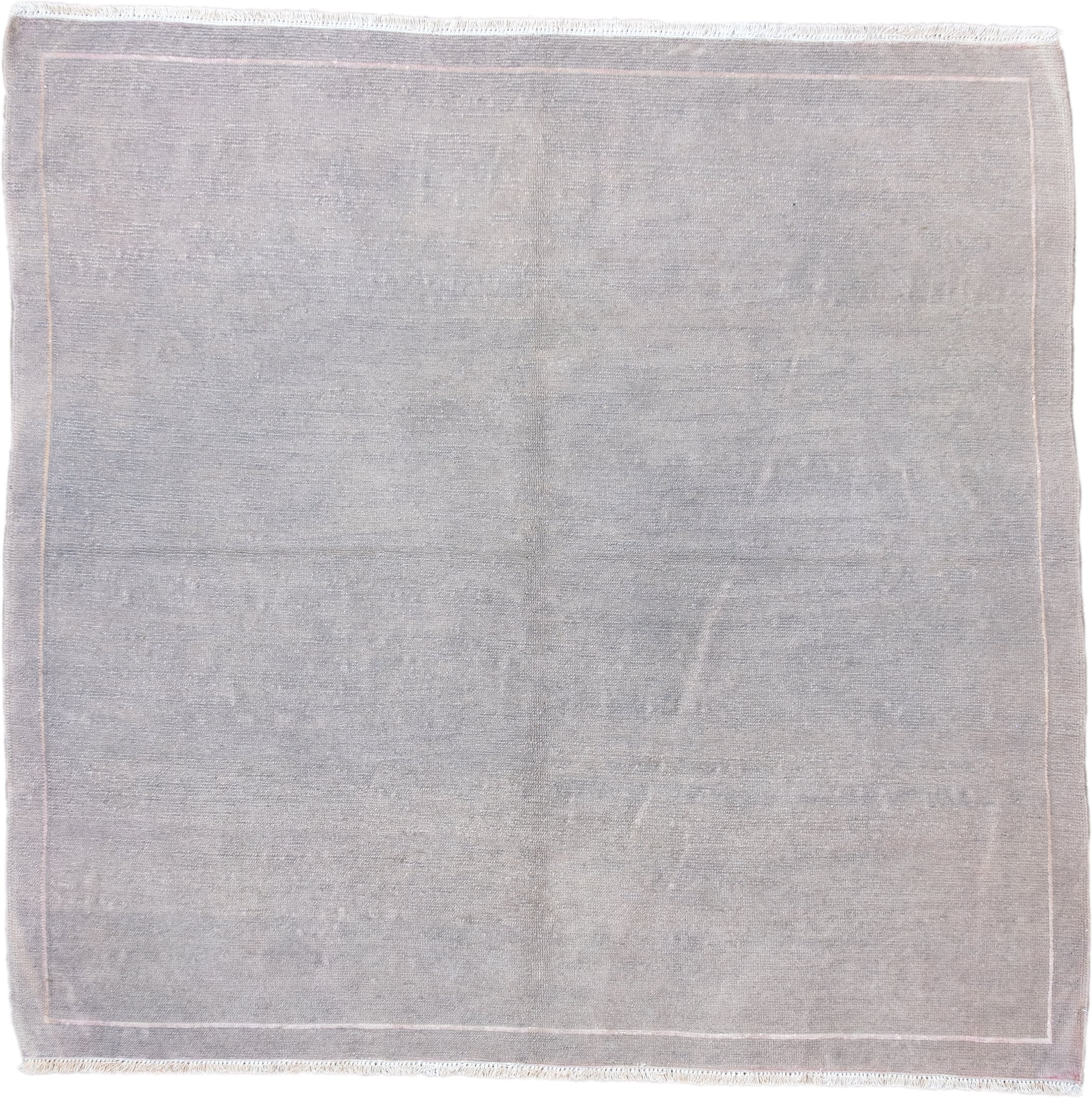 3' x 4' one-of-a-kind handmade vintage Nepal small size rug. Color palette: ivory, silver, blush, taupe, gray, pink, beige