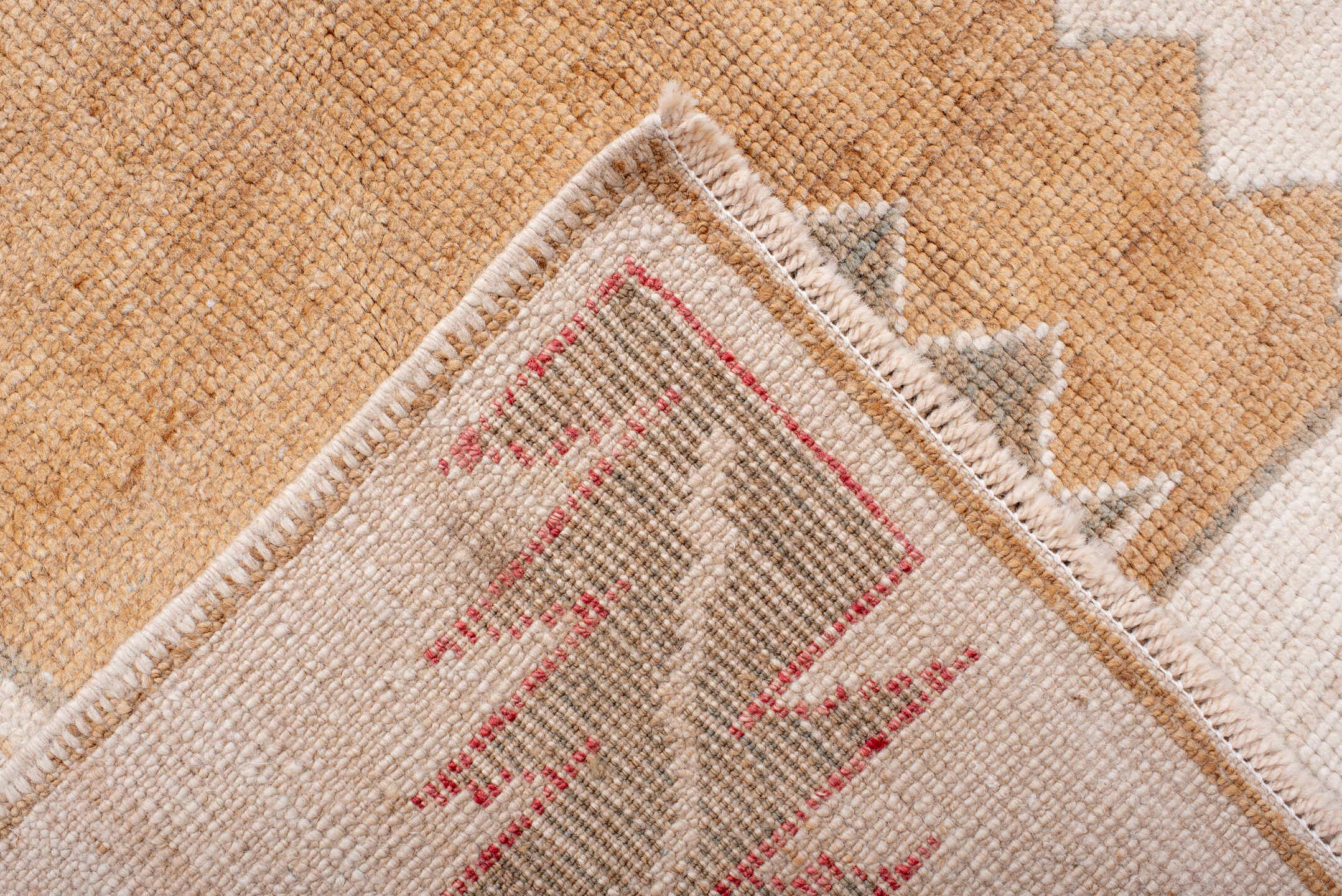 9' x 13' one-of-a-kind handmade vintage Kars large size rug. Color palette: camel, ivory, rose, taupe, sage, beige, pink