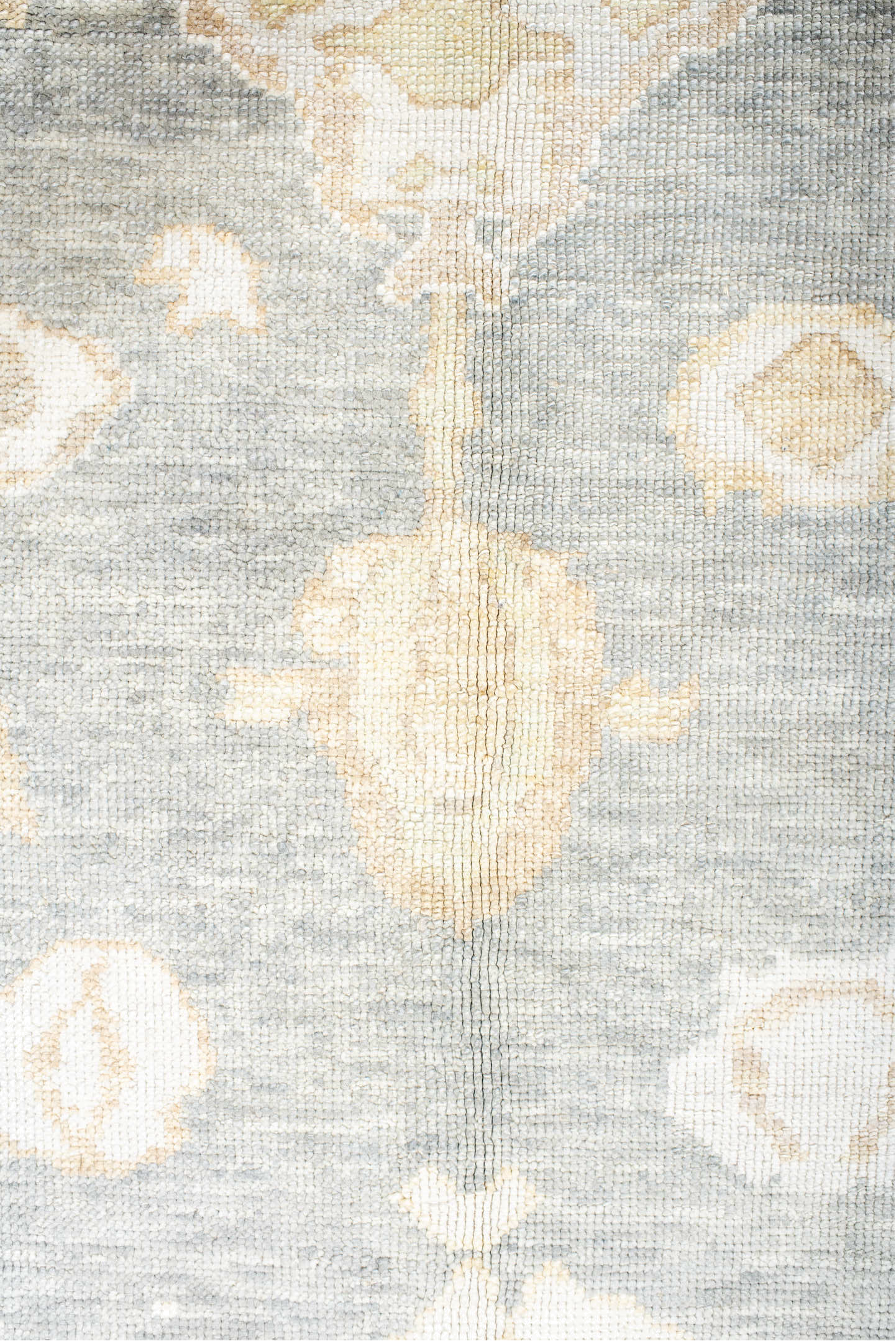 8' x 11' one-of-a-kind handmade vintage Oushak large size rug. Color palette: ivory, pale blue, cream, beige, taupe