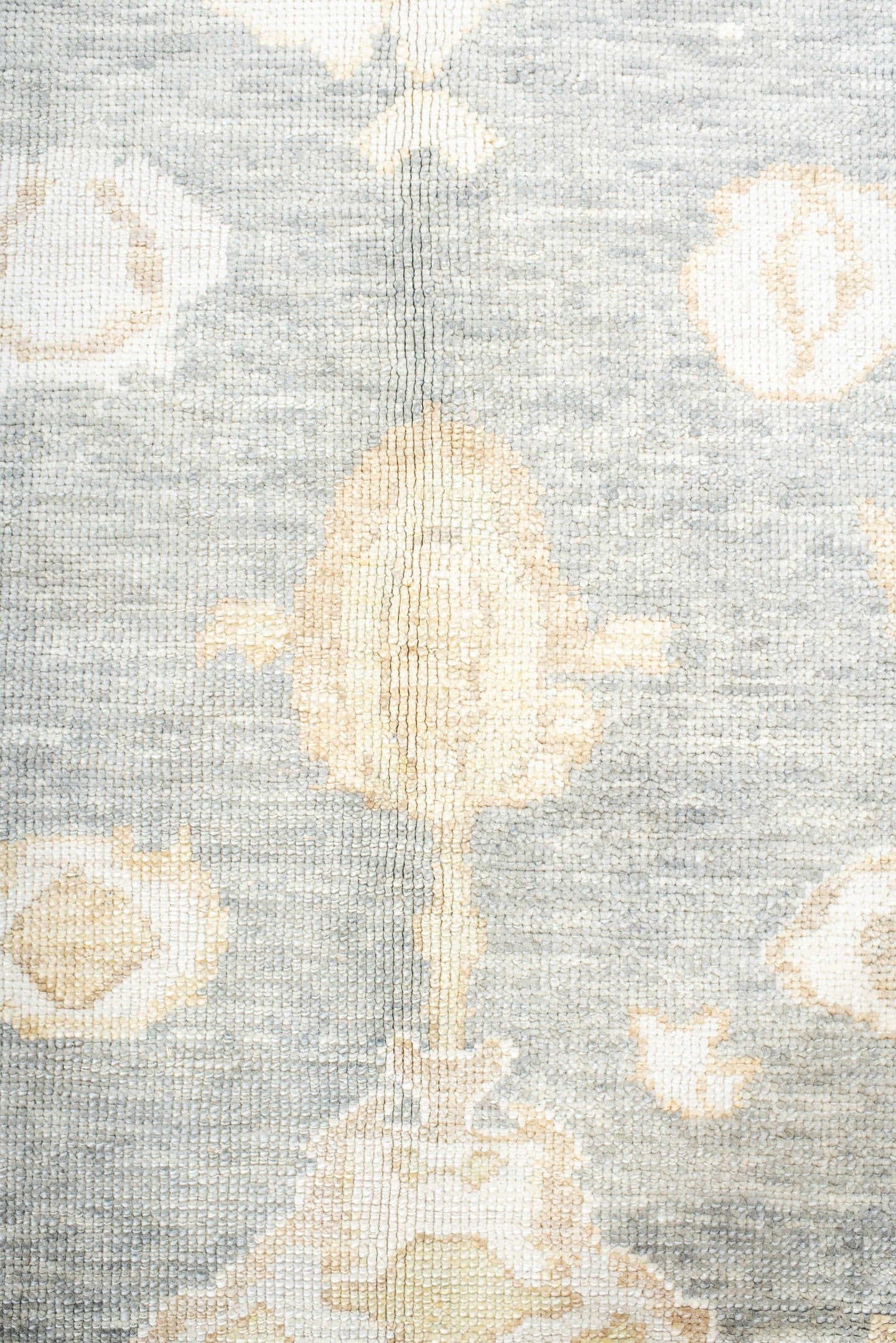 8' x 11' one-of-a-kind handmade vintage Oushak large size rug. Color palette: ivory, pale blue, cream, beige, taupe