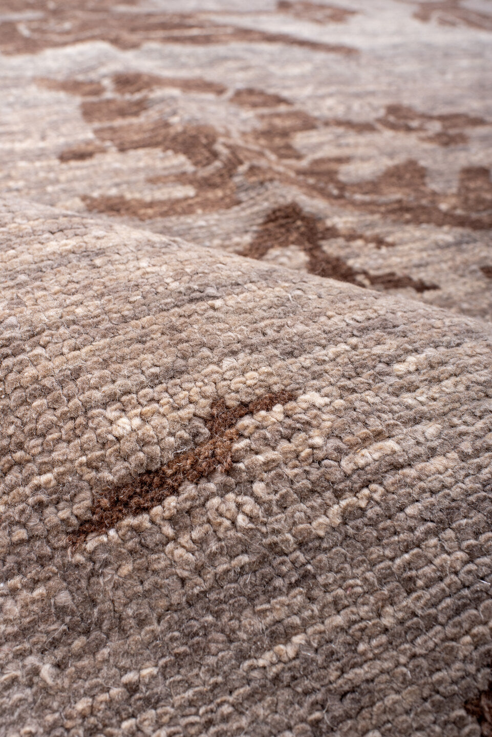 9' x 12' one-of-a-kind handmade vintage Moroccan large size rug. Color palette: brown, gray, light gray, off-white, pink