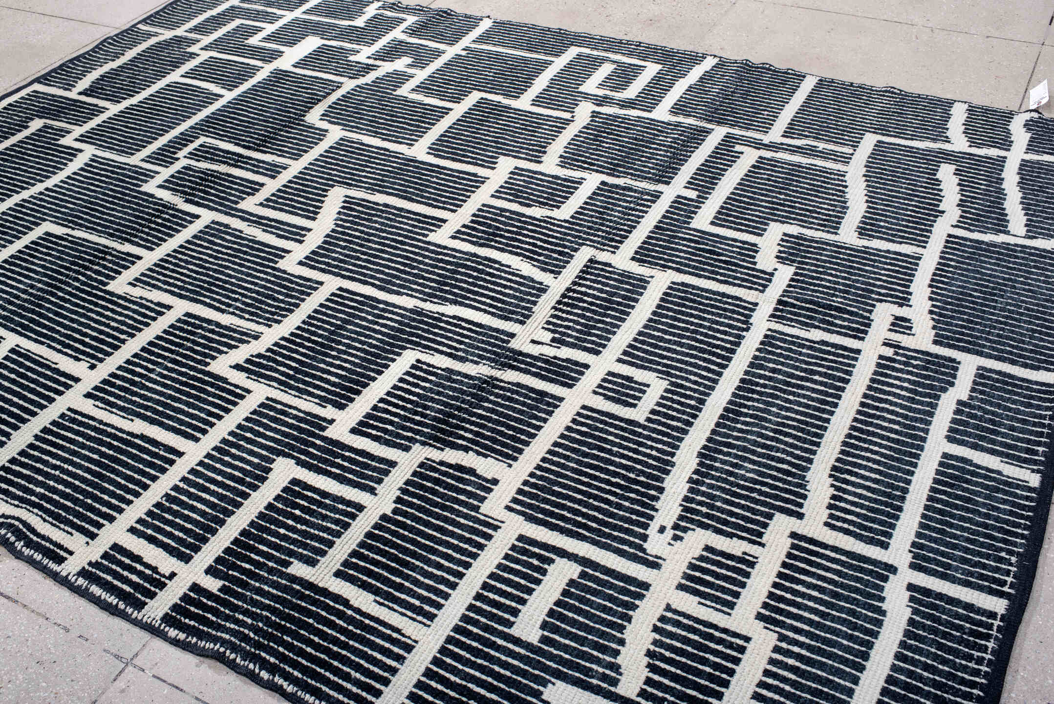 7' x 10' one-of-a-kind handmade vintage Tulu large size rug. Color palette: navy, ivory, blue