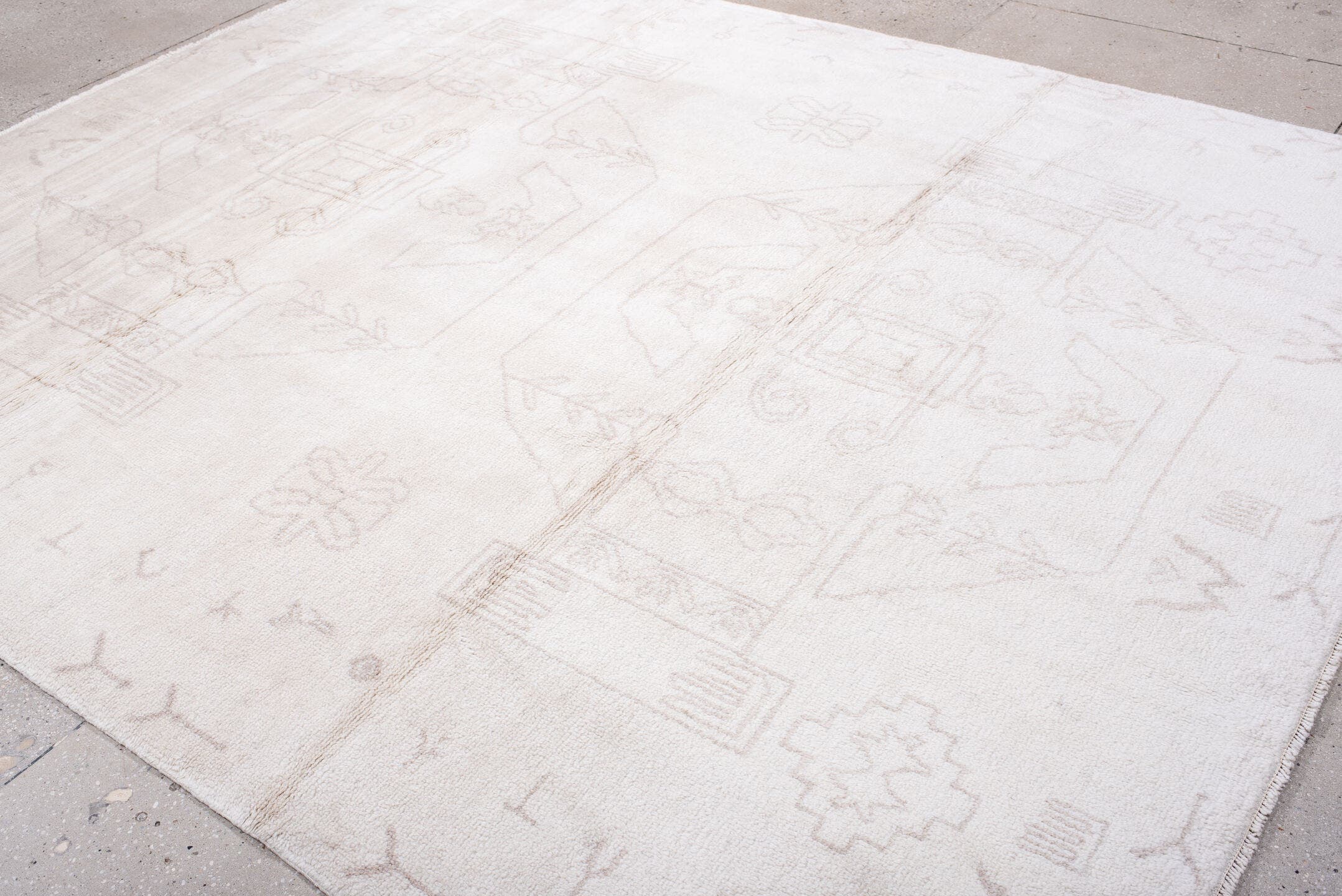 8' x 10' one-of-a-kind handmade vintage Moroccan large size rug. Color palette: ivory, blush, taupe, cream, pink, beige