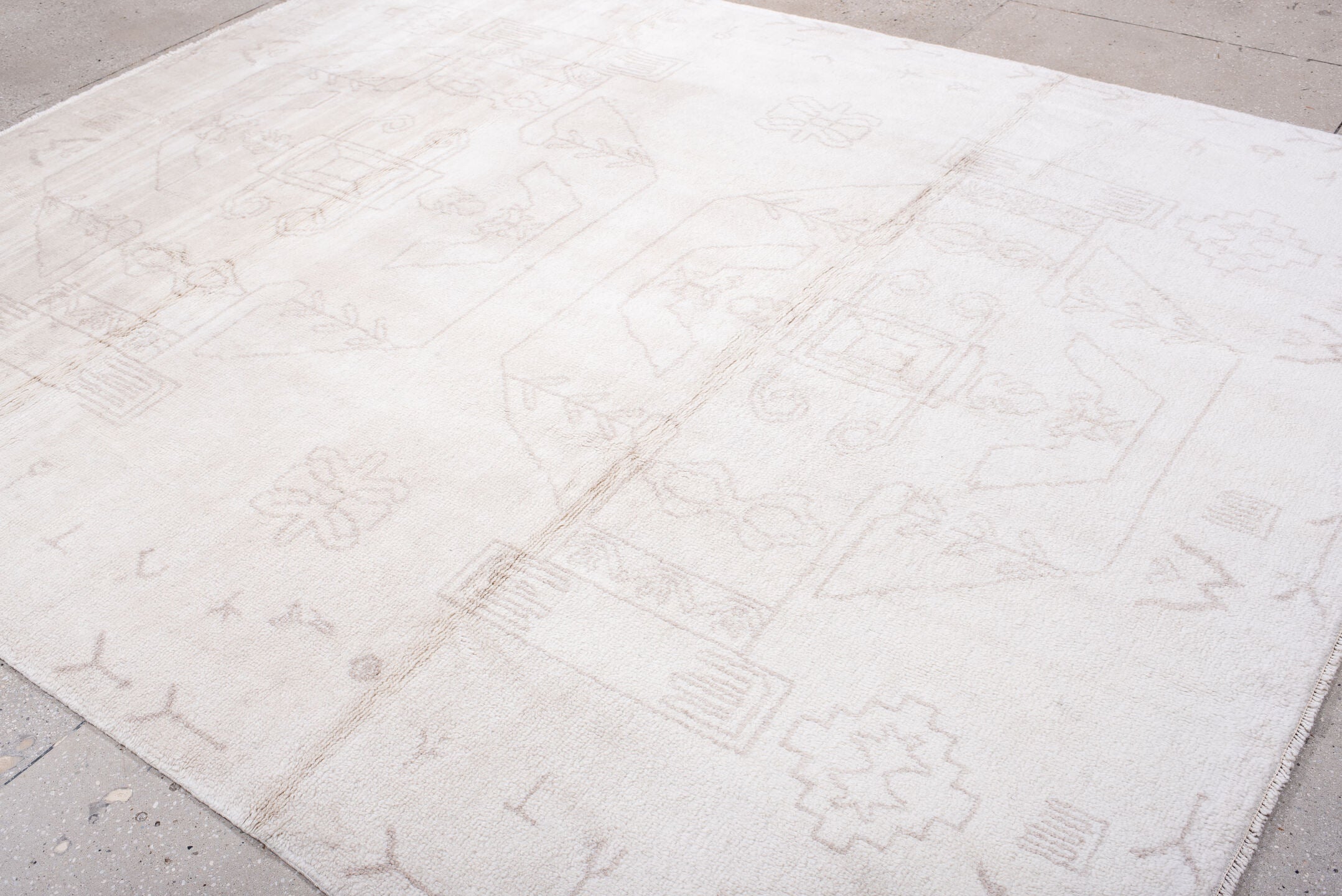 8' x 10' one-of-a-kind handmade vintage Moroccan large size rug. Color palette: ivory, blush, taupe, cream, pink, beige