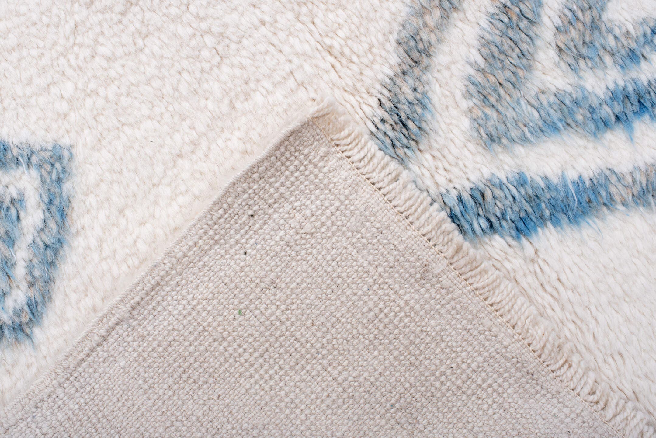 8' x 11' one-of-a-kind handmade vintage Moroccan large size rug. Color palette: ivory, sky_blue, pale_blue, light blue