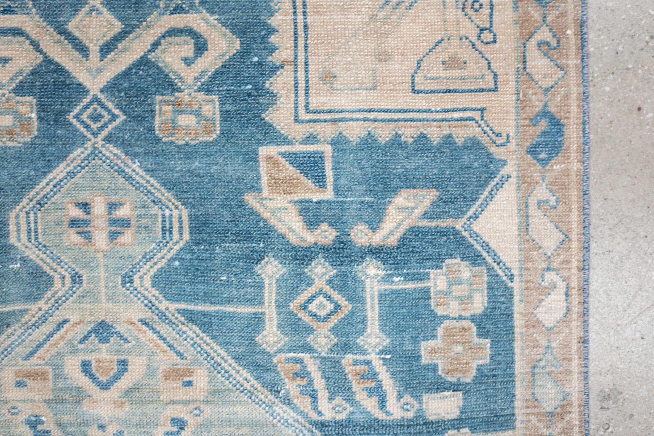 3' x 6' one-of-a-kind handmade antique Malayer runner rug. Color palette: sky blue, ivory, sand, beige, taupe, light blue
