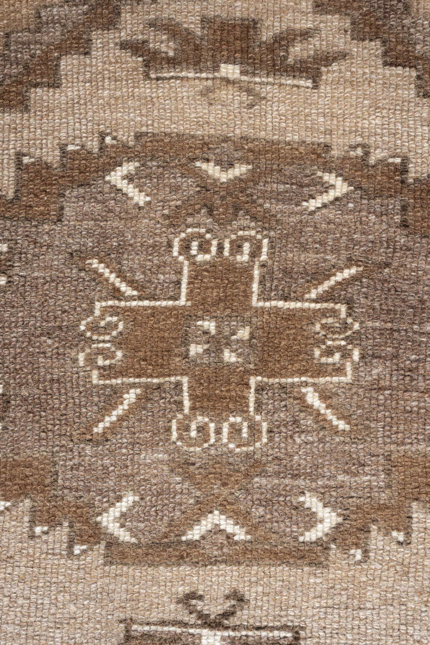 3' x 4' one-of-a-kind handmade antique Kars small size rug. Color palette: taupe, camel, ivory, brown, greige, beige, gray
