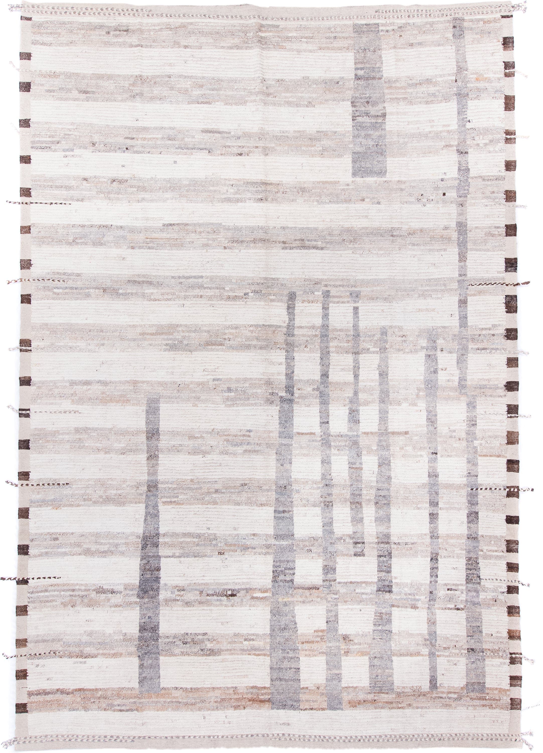 10' x 14' one-of-a-kind handmade vintage Tulu large size rug. Color palette: ivory, taupe, gray, brown, greige, beige