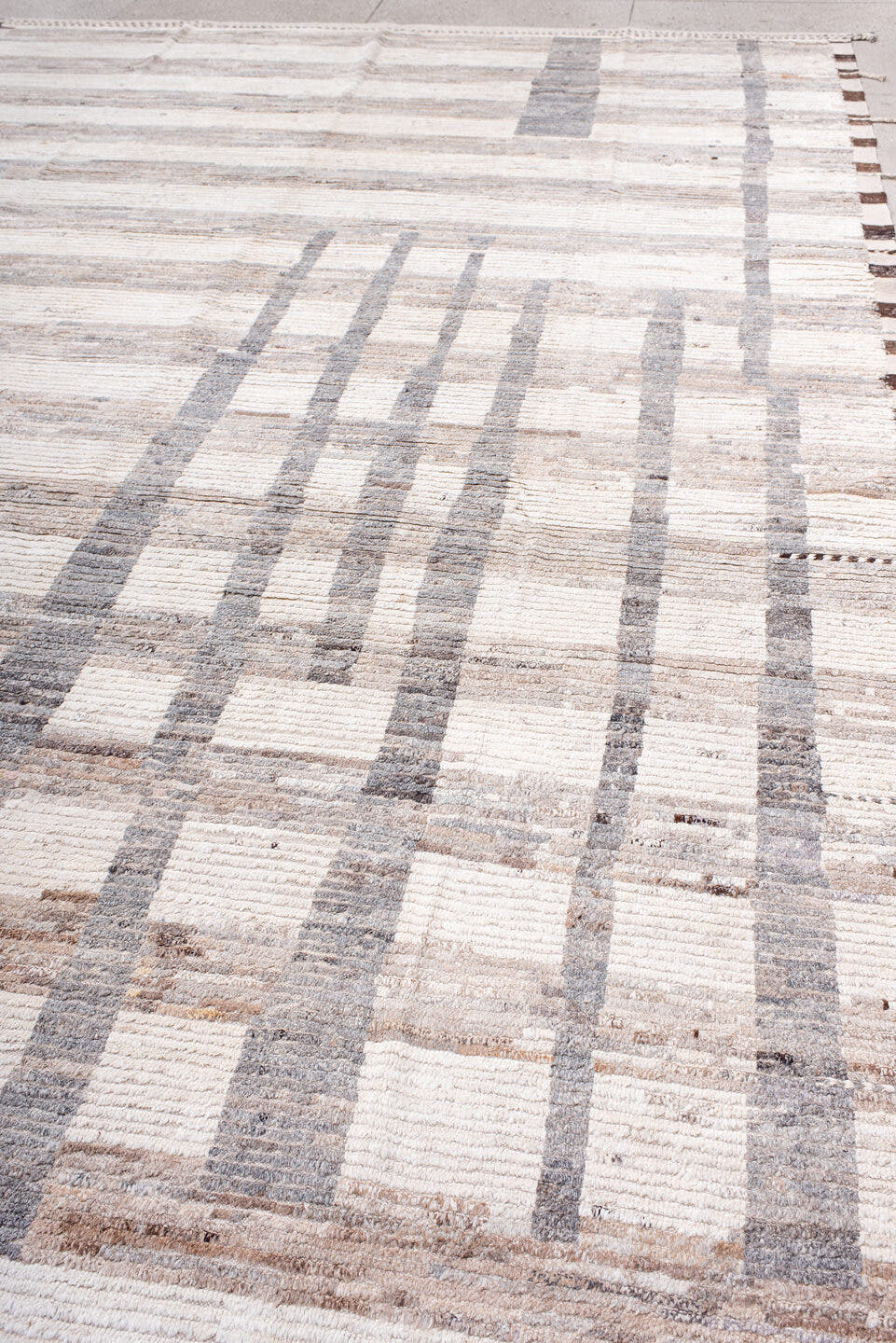 10' x 14' one-of-a-kind handmade vintage Tulu large size rug. Color palette: ivory, taupe, gray, brown, greige, beige