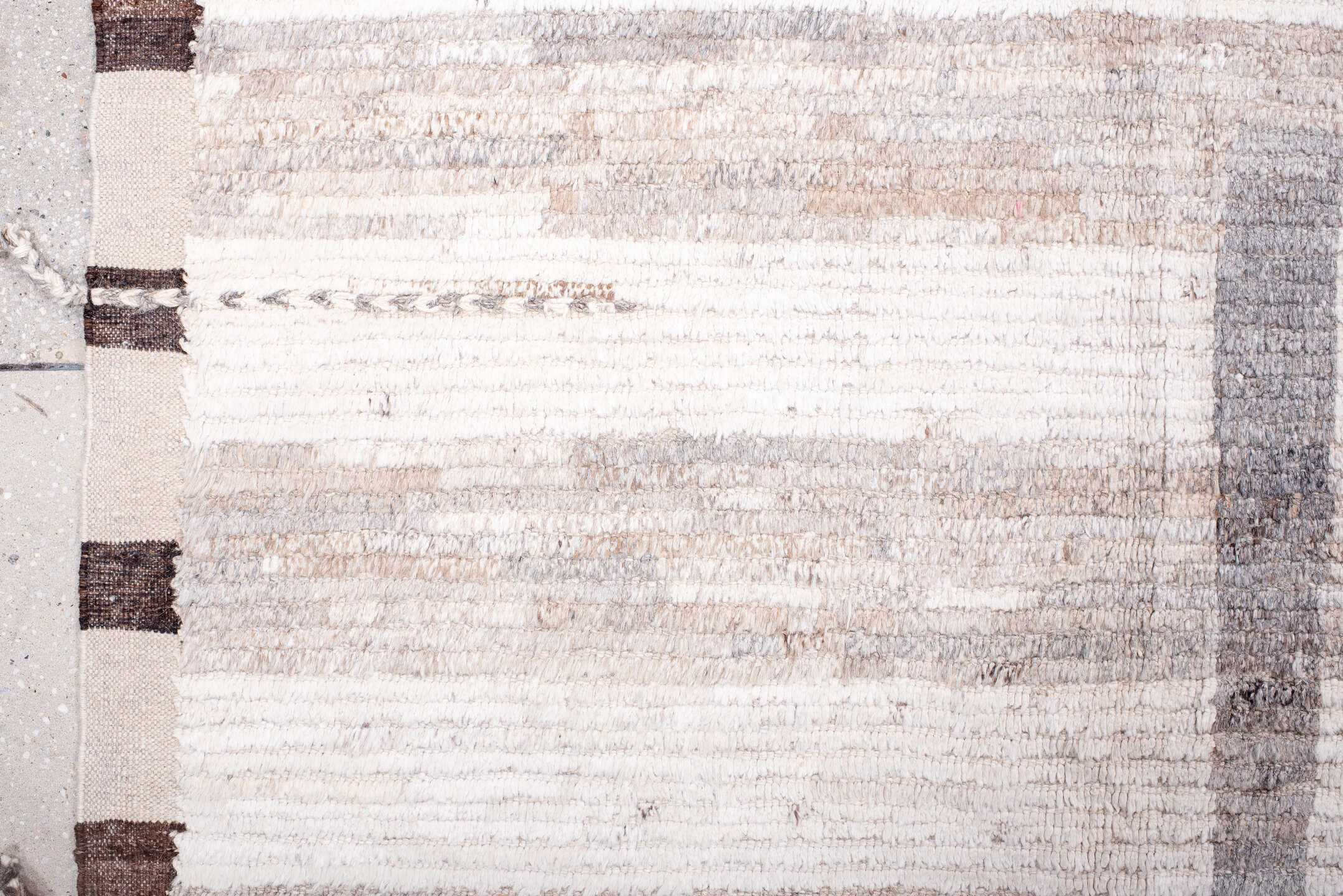 10' x 14' one-of-a-kind handmade vintage Tulu large size rug. Color palette: ivory, taupe, gray, brown, greige, beige