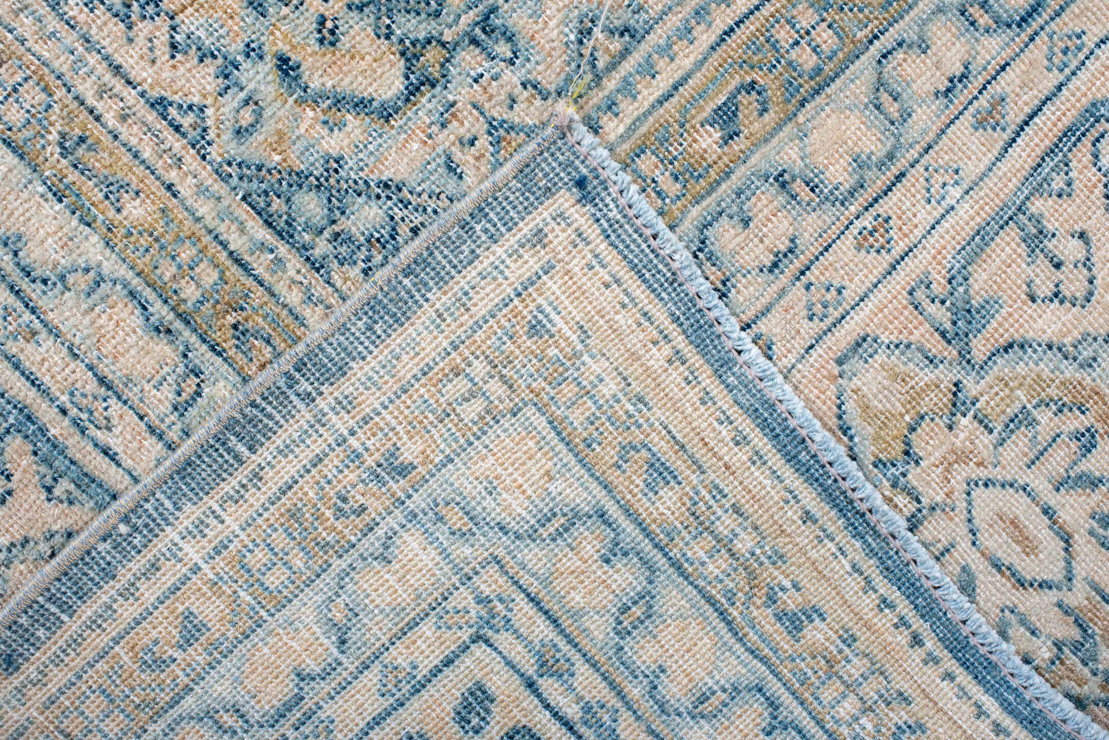 9' x 12' one-of-a-kind handmade antique Tabriz large size rug. Color palette: ivory, sky blue, pale blue, beige, cream