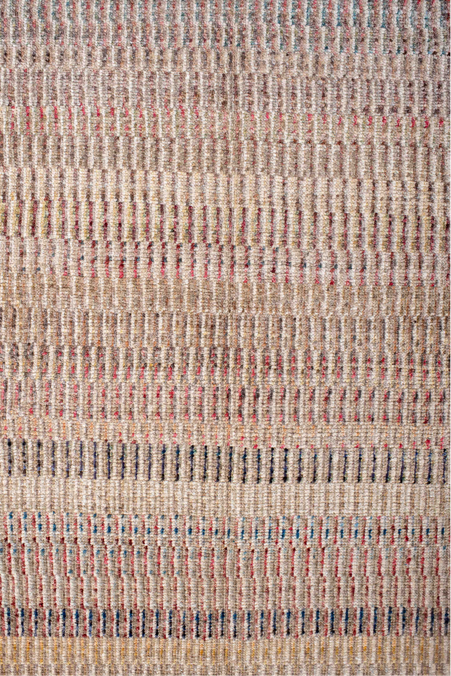 6' x 8' one-of-a-kind handmade vintage Contemporary medium size rug. Color palette: blue, brown, gray, light slate gray