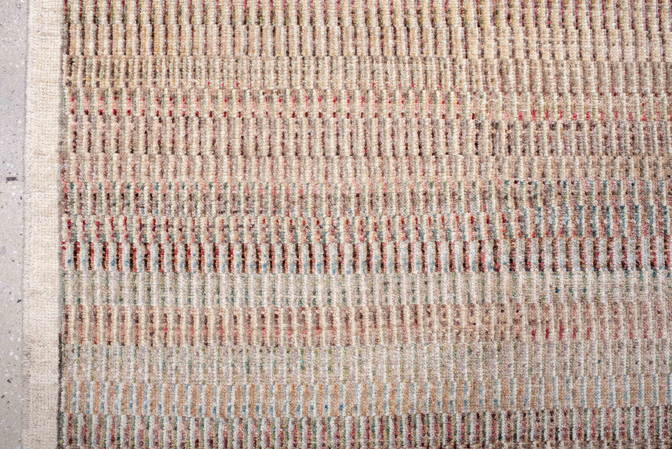 6' x 8' one-of-a-kind handmade handmade Contemporary medium size rug. Color palette: ivory, taupe, beige, sage, rust