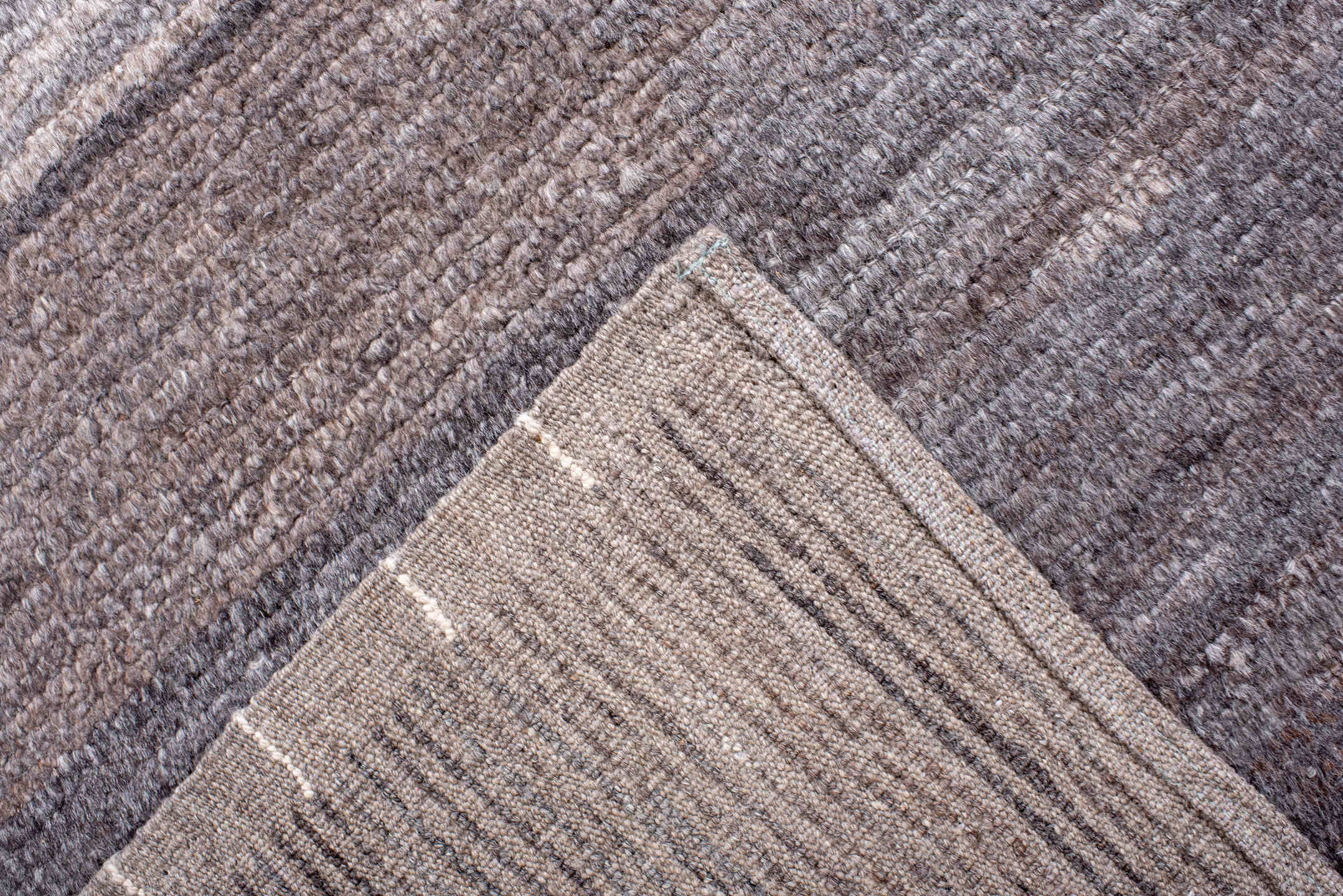 6' x 9' one-of-a-kind handmade vintage Tulu large size rug. Color palette: gray, ivory, taupe, charcoal, beige, brown, black