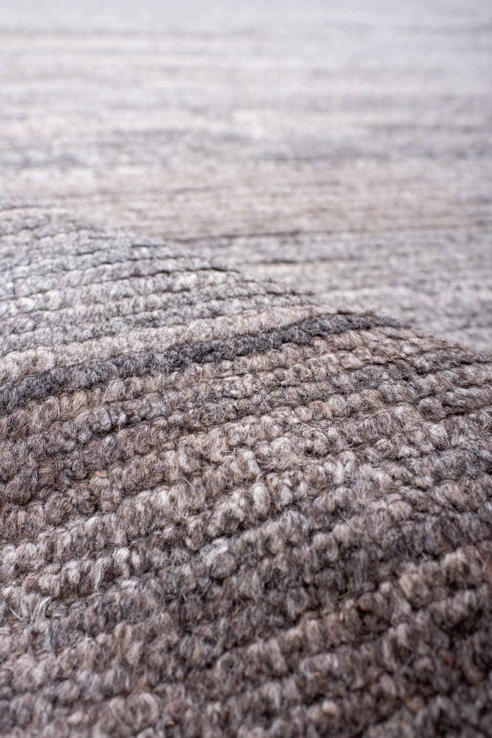 6' x 9' one-of-a-kind handmade vintage Tulu large size rug. Color palette: gray, ivory, taupe, charcoal, beige, brown, black