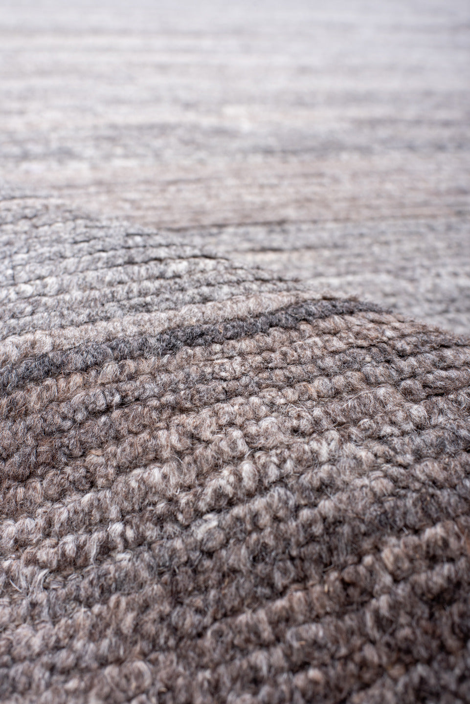 6' x 9' one-of-a-kind handmade vintage Tulu large size rug. Color palette: gray, ivory, taupe, charcoal, beige, brown, black