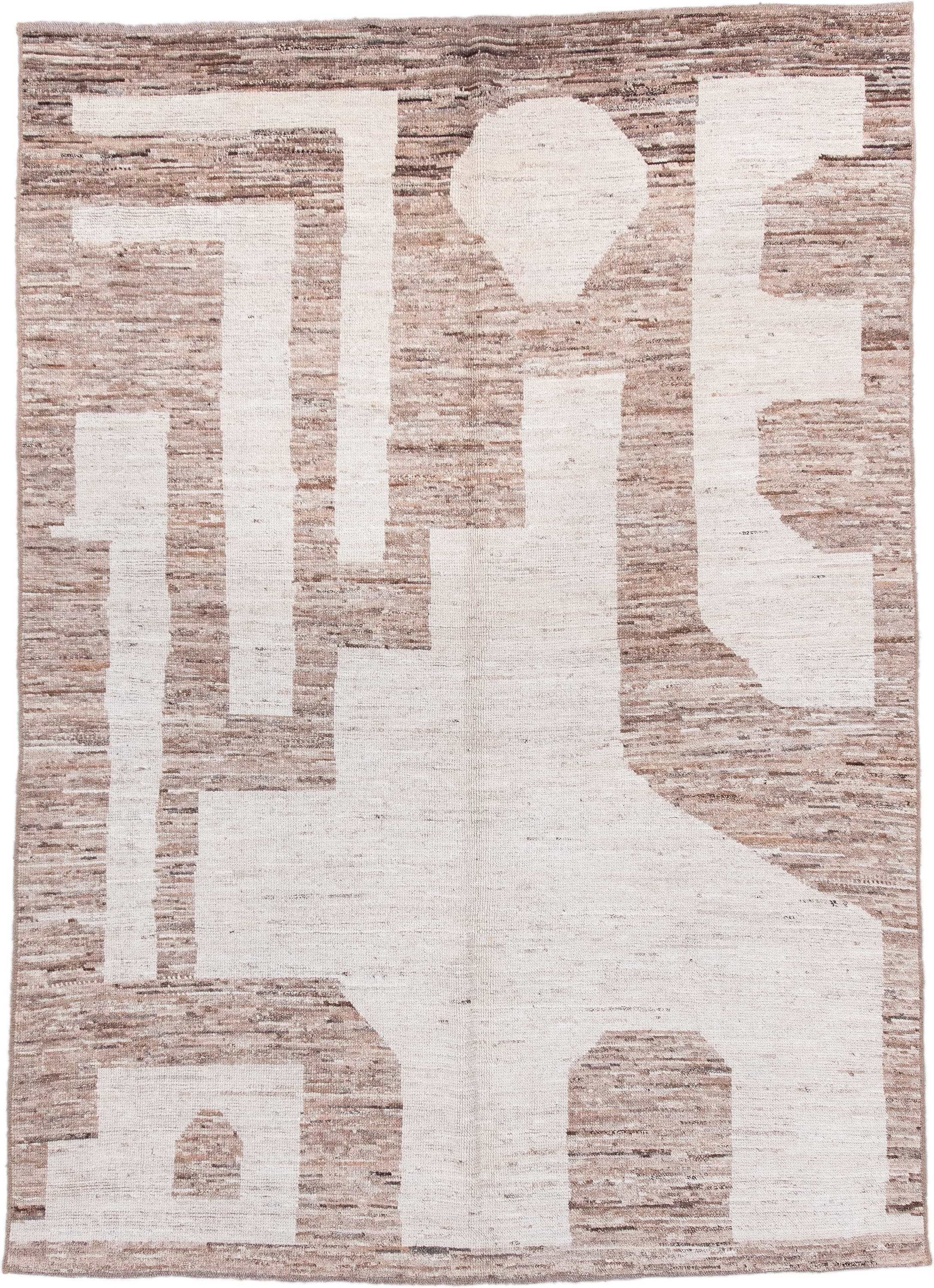 6' x 8' one-of-a-kind handmade vintage Tulu medium size rug. Color palette: ivory, taupe, beige, camel, gray
