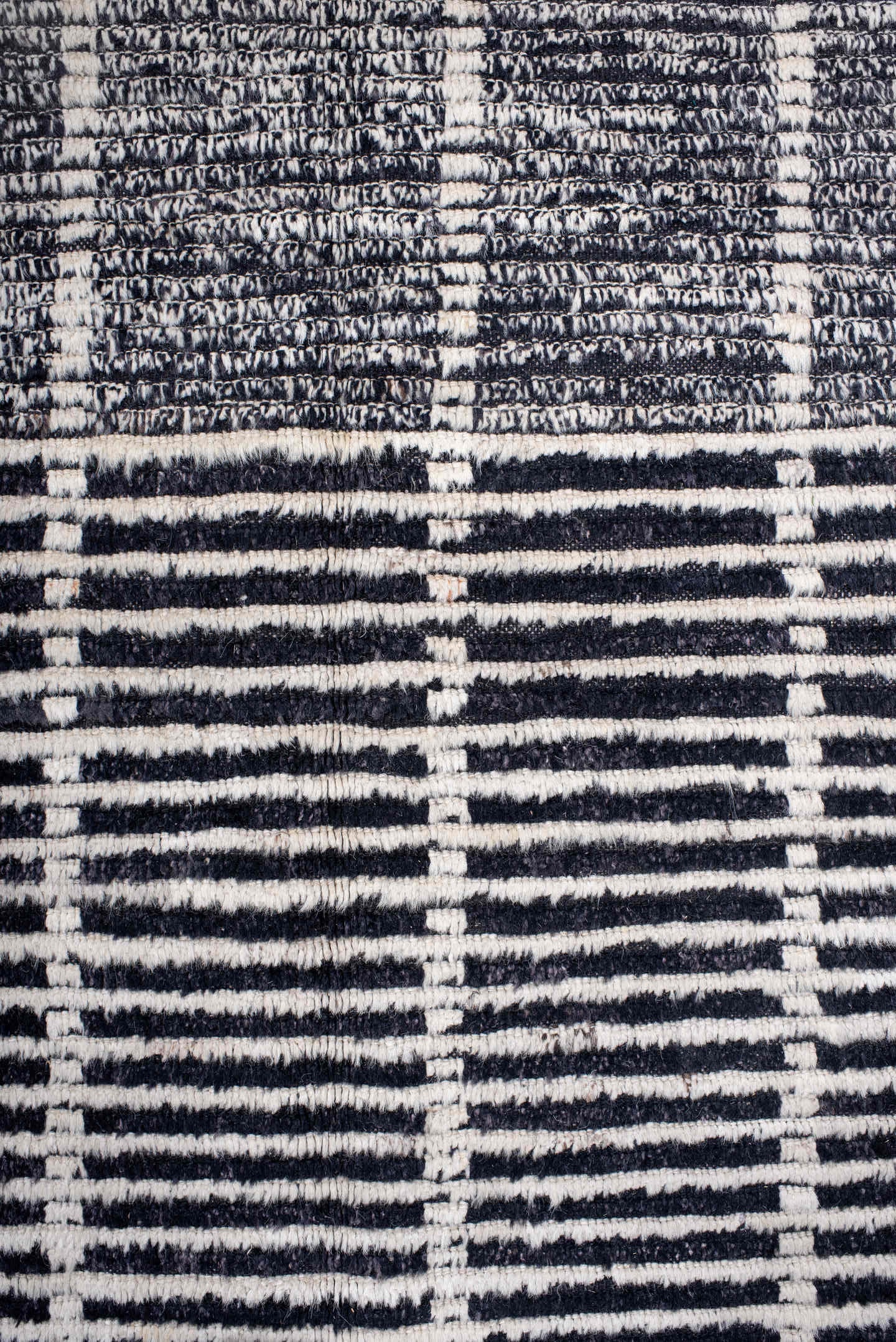 6' x 8' one-of-a-kind handmade vintage Tulu medium size rug. Color palette: black, ivory, charcoal, slate, gray
