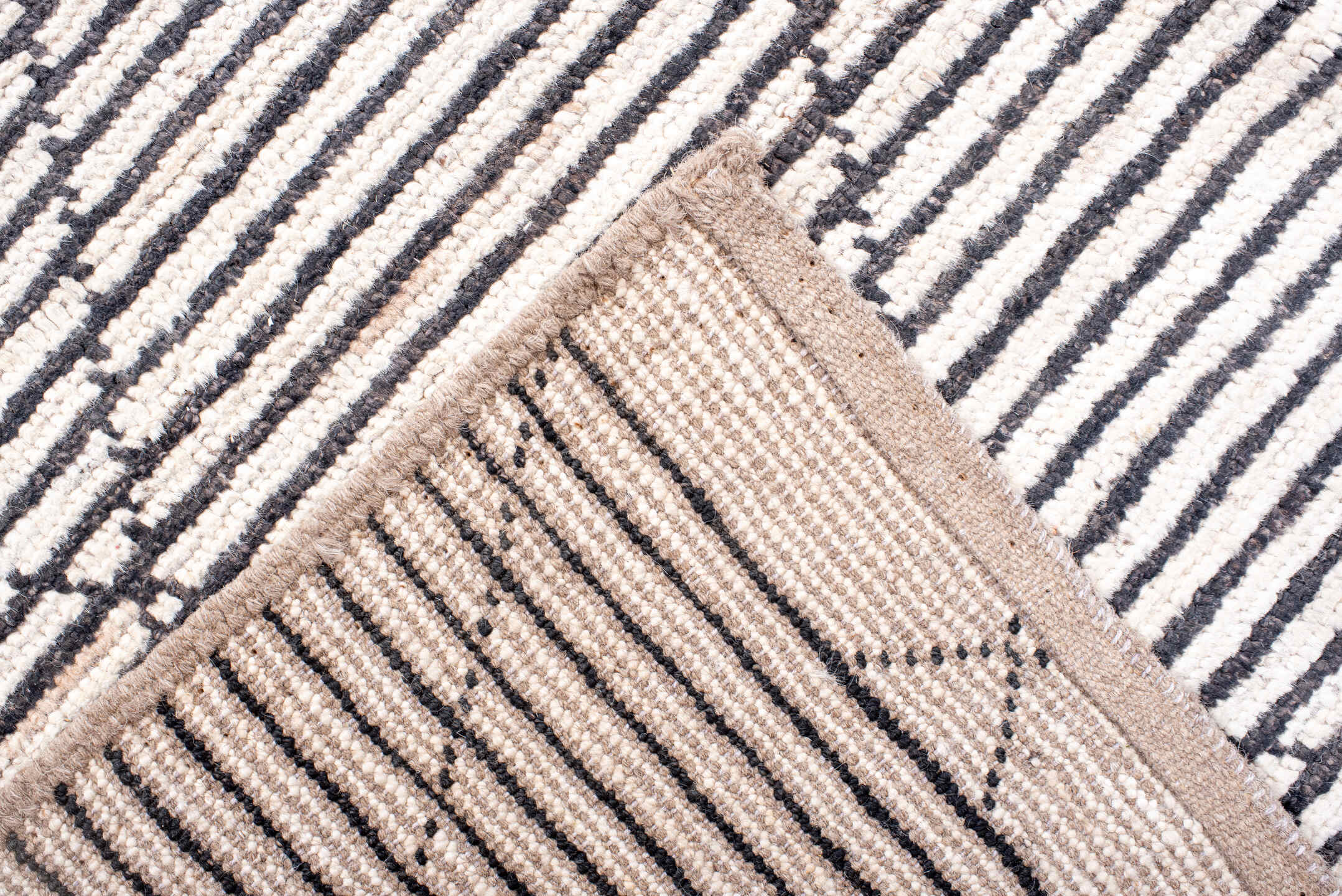 9' x 12' one-of-a-kind handmade vintage Tulu large size rug. Color palette: ivory, charcoal, taupe, gray, black, beige