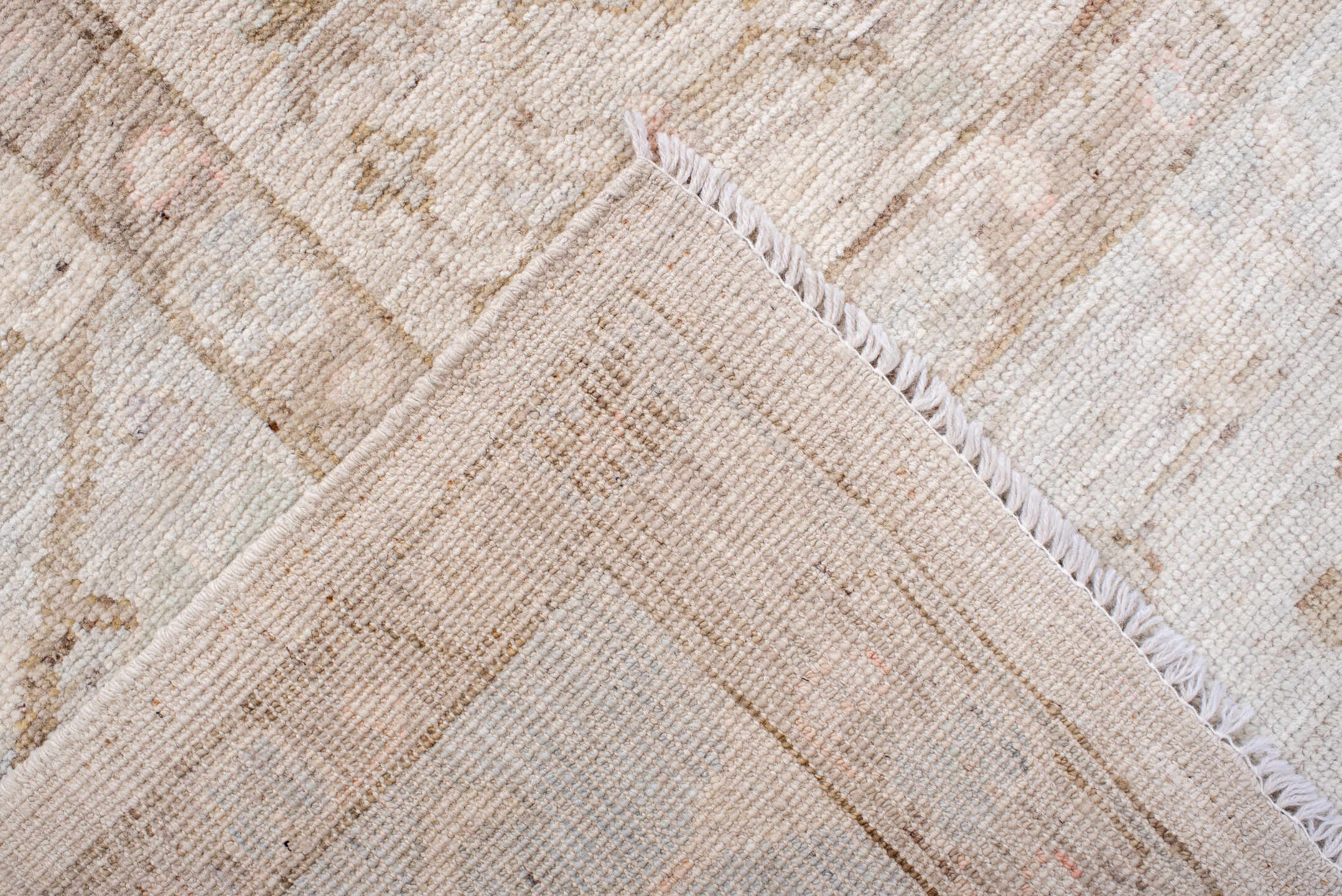 8' x 10' one-of-a-kind handmade vintage Oushak large size rug. Color palette: ivory, cream, taupe, blush, beige, pale gold