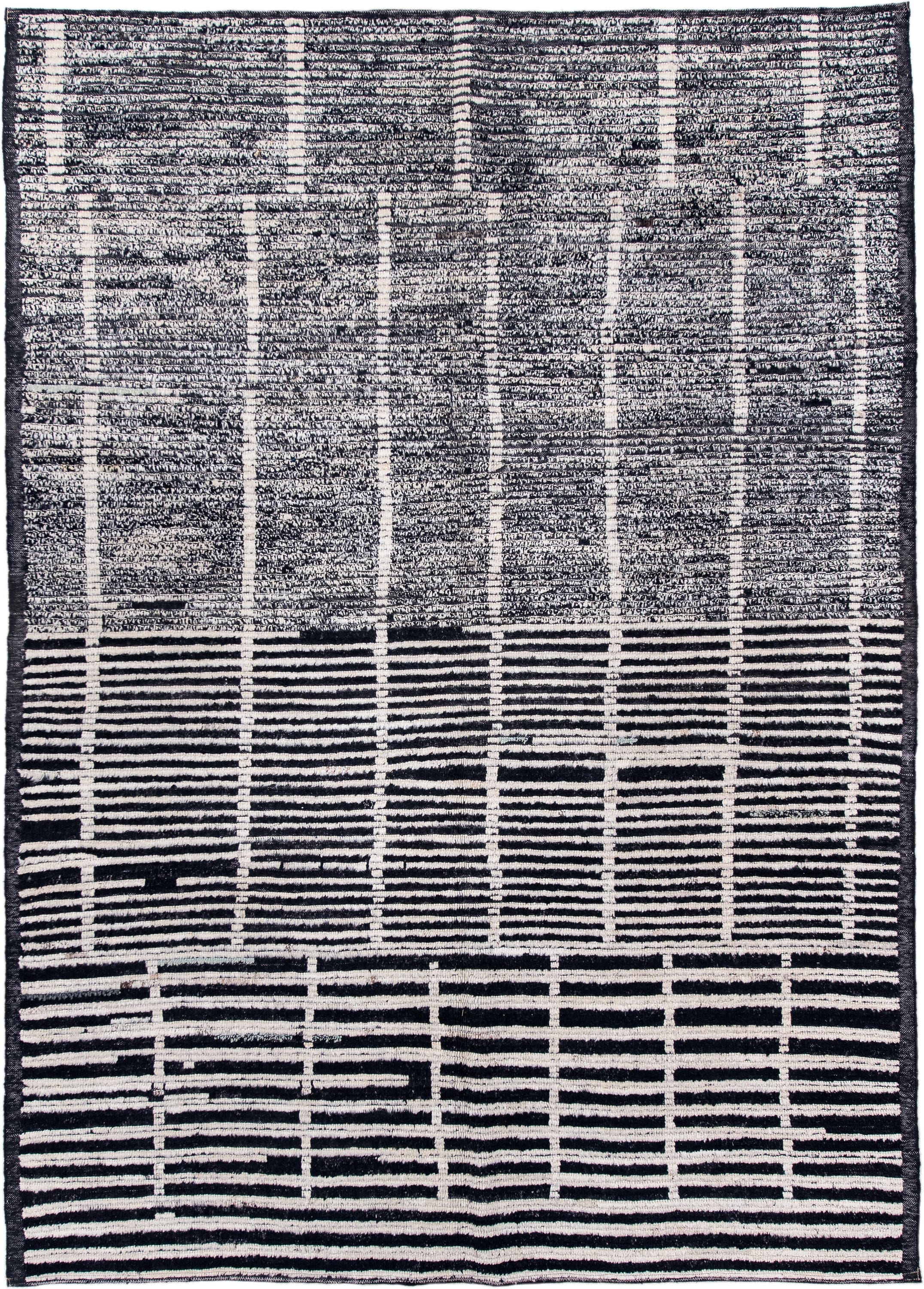 6' x 8' one-of-a-kind handmade vintage Tulu medium size rug. Color palette: ivory, charcoal, black, gray