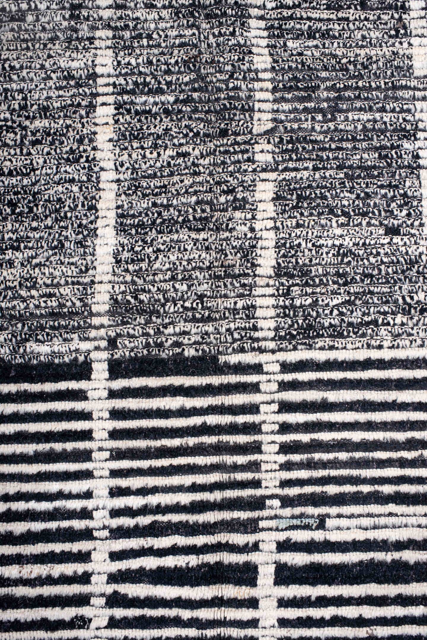 6' x 8' one-of-a-kind handmade vintage Tulu medium size rug. Color palette: ivory, charcoal, black, gray