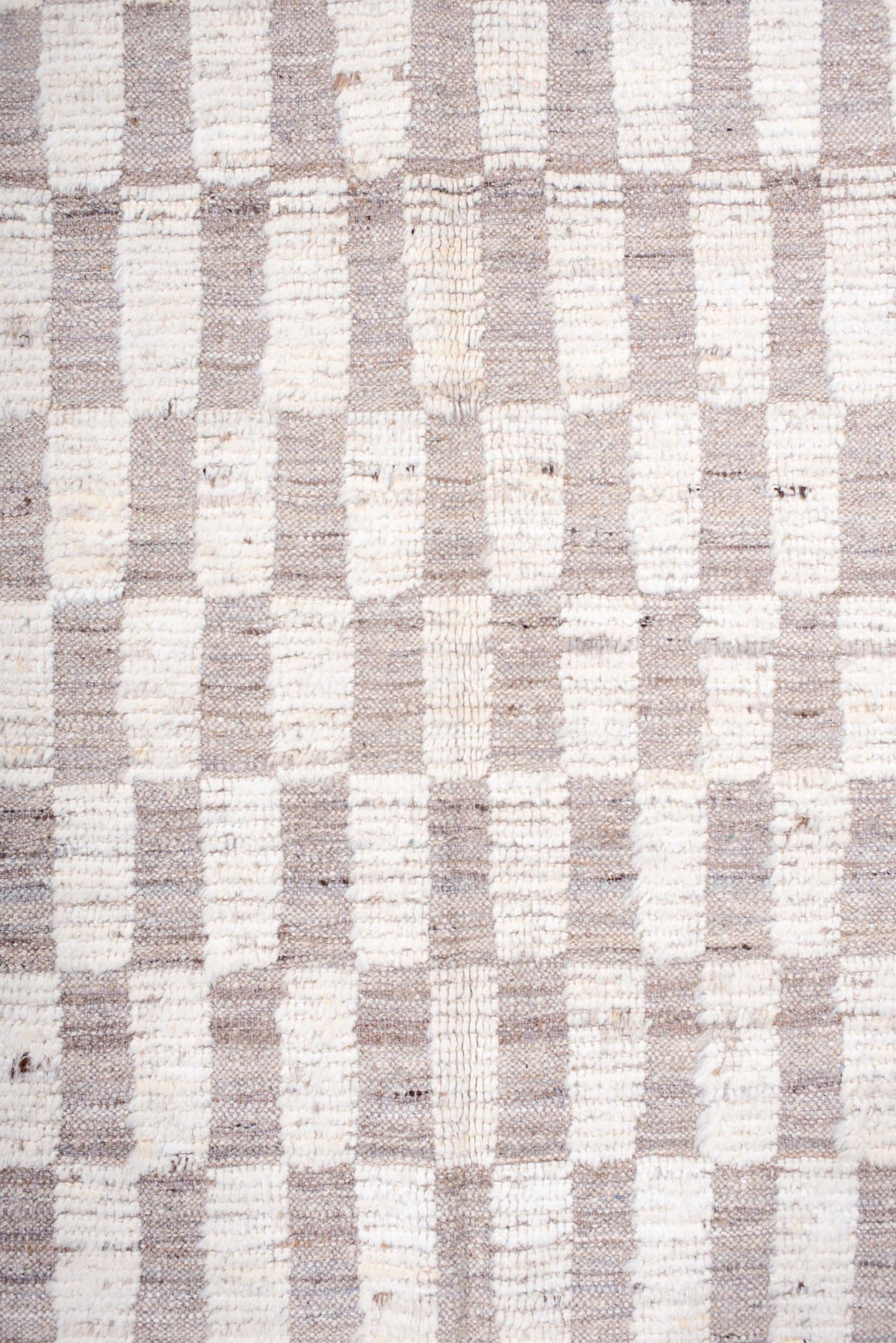 6' x 8' one-of-a-kind handmade vintage Tulu medium size rug. Color palette: ivory, taupe, cream, greige, beige, gray