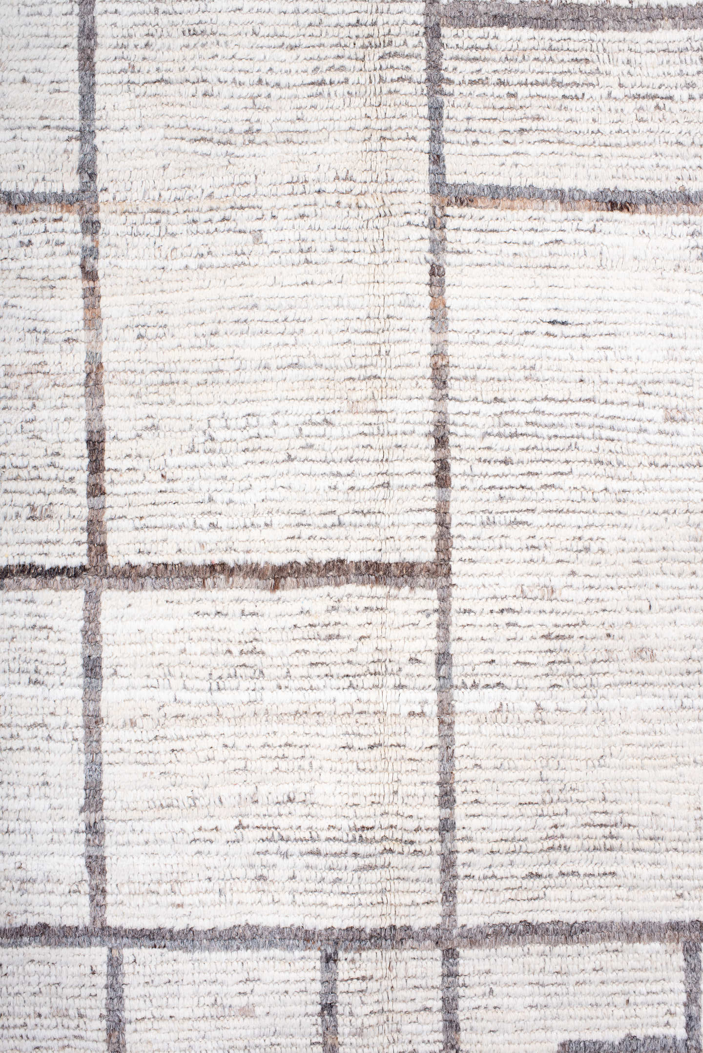 6' x 9' one-of-a-kind handmade vintage Tulu medium size rug. Color palette: ivory, taupe, gray, cream, beige