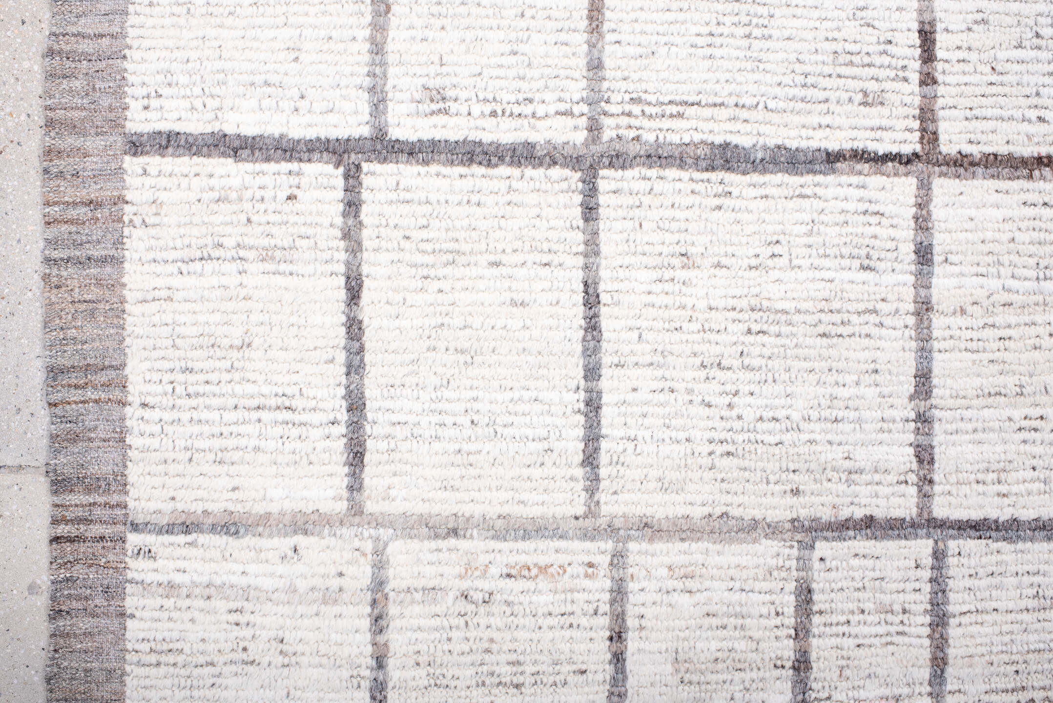 6' x 9' one-of-a-kind handmade vintage Tulu medium size rug. Color palette: ivory, taupe, gray, cream, beige