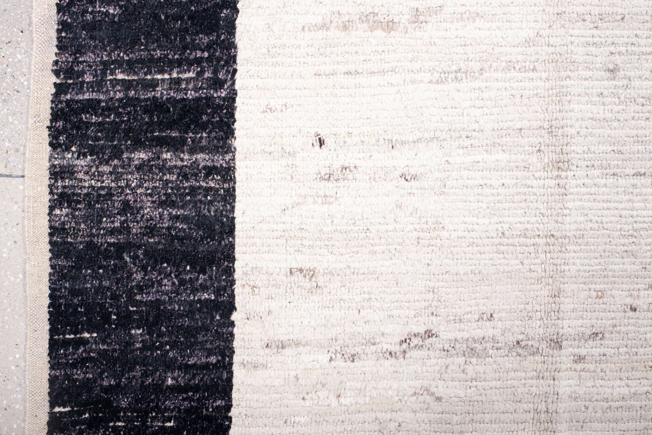 9' x 13' one-of-a-kind handmade vintage Tulu large size rug. Color palette: ivory, charcoal, lavender, pale_gold, peach