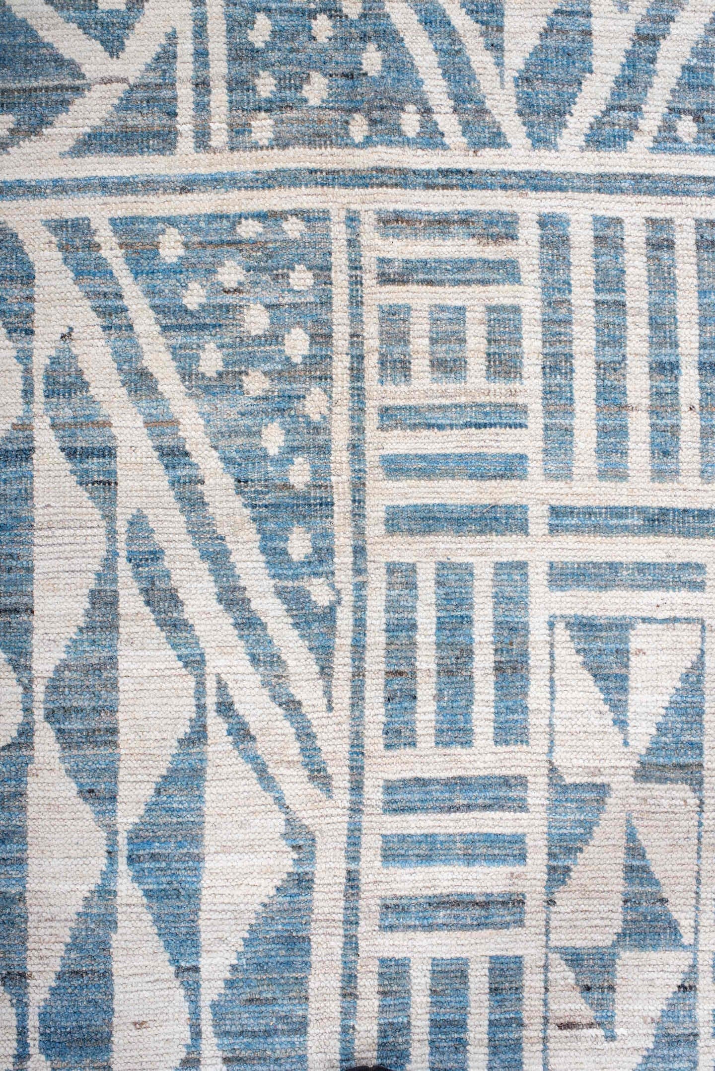 10' x 14' one-of-a-kind handmade vintage Tulu large size rug. Color palette: ivory, sky blue, powder blue, light blue