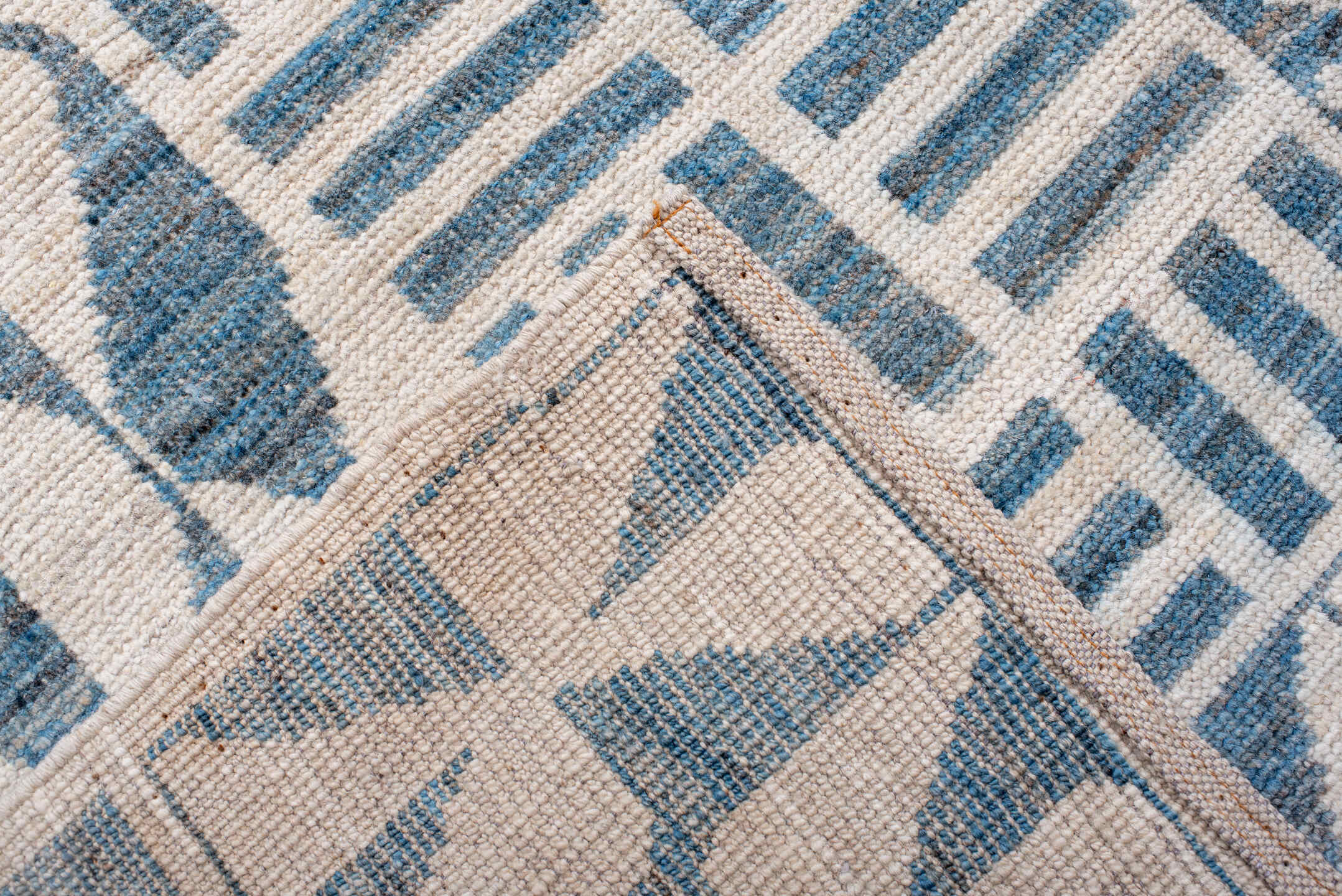 10' x 14' one-of-a-kind handmade vintage Tulu large size rug. Color palette: ivory, sky blue, powder blue, light blue