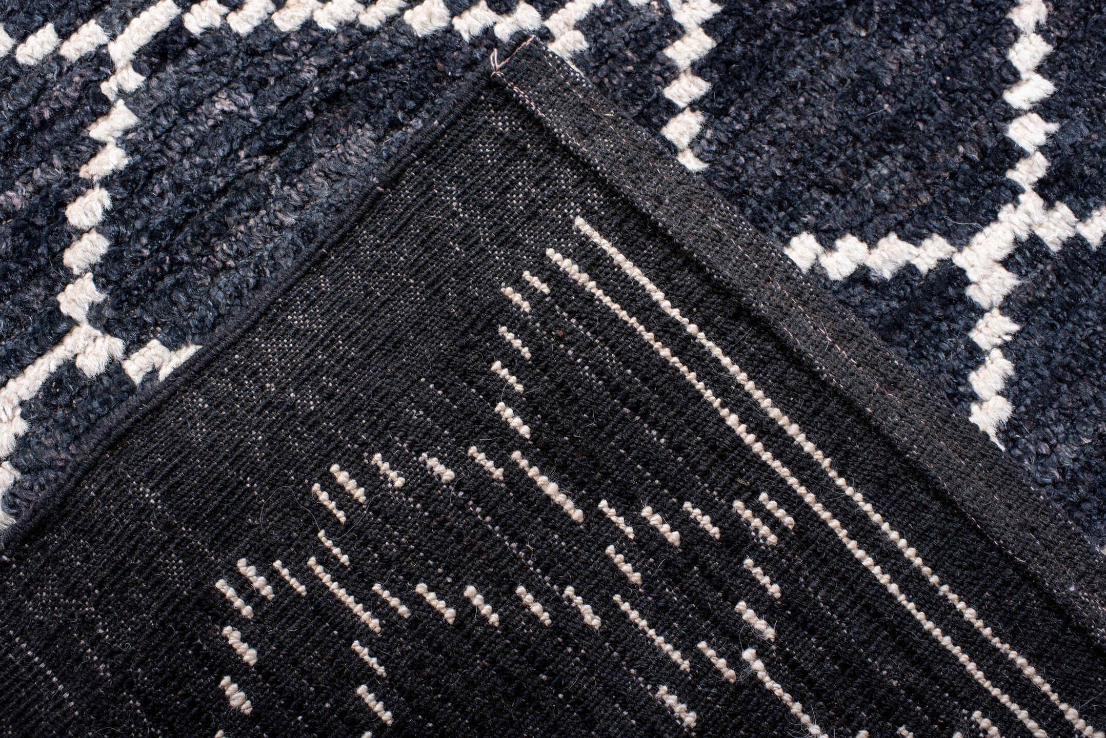 12' x 15' one-of-a-kind handmade vintage Tulu oversize rug. Color palette: black, blue, charcoal, dark gray, dim gray, gray