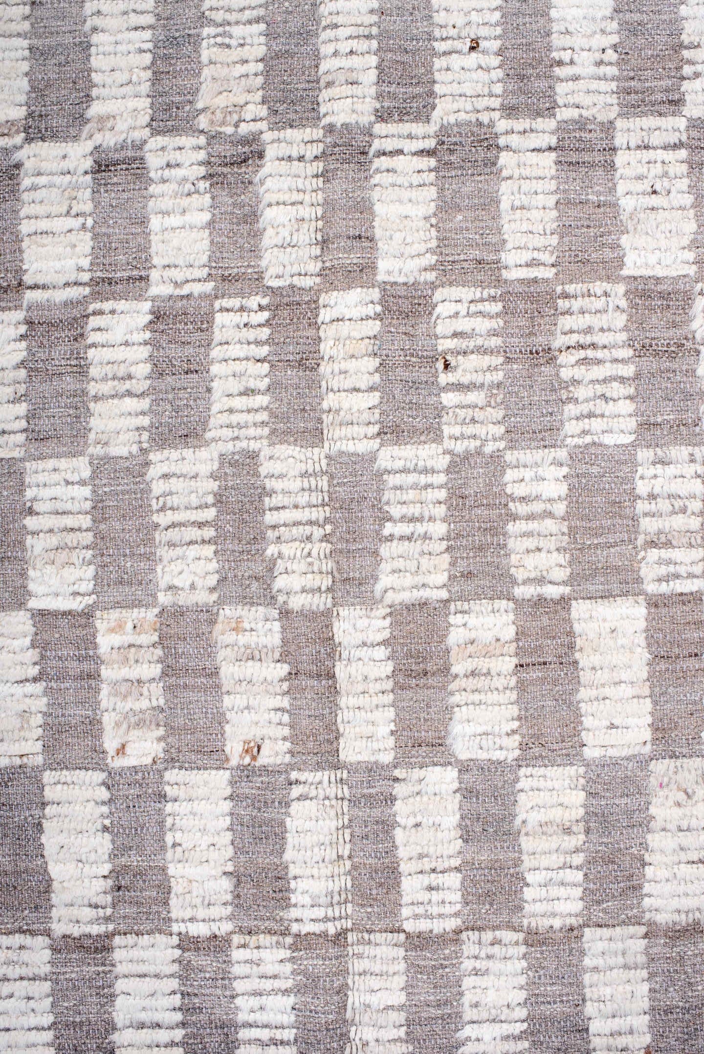 6' x 9' one-of-a-kind handmade vintage Tulu medium size rug. Color palette: ivory, taupe, light gray, beige, gray