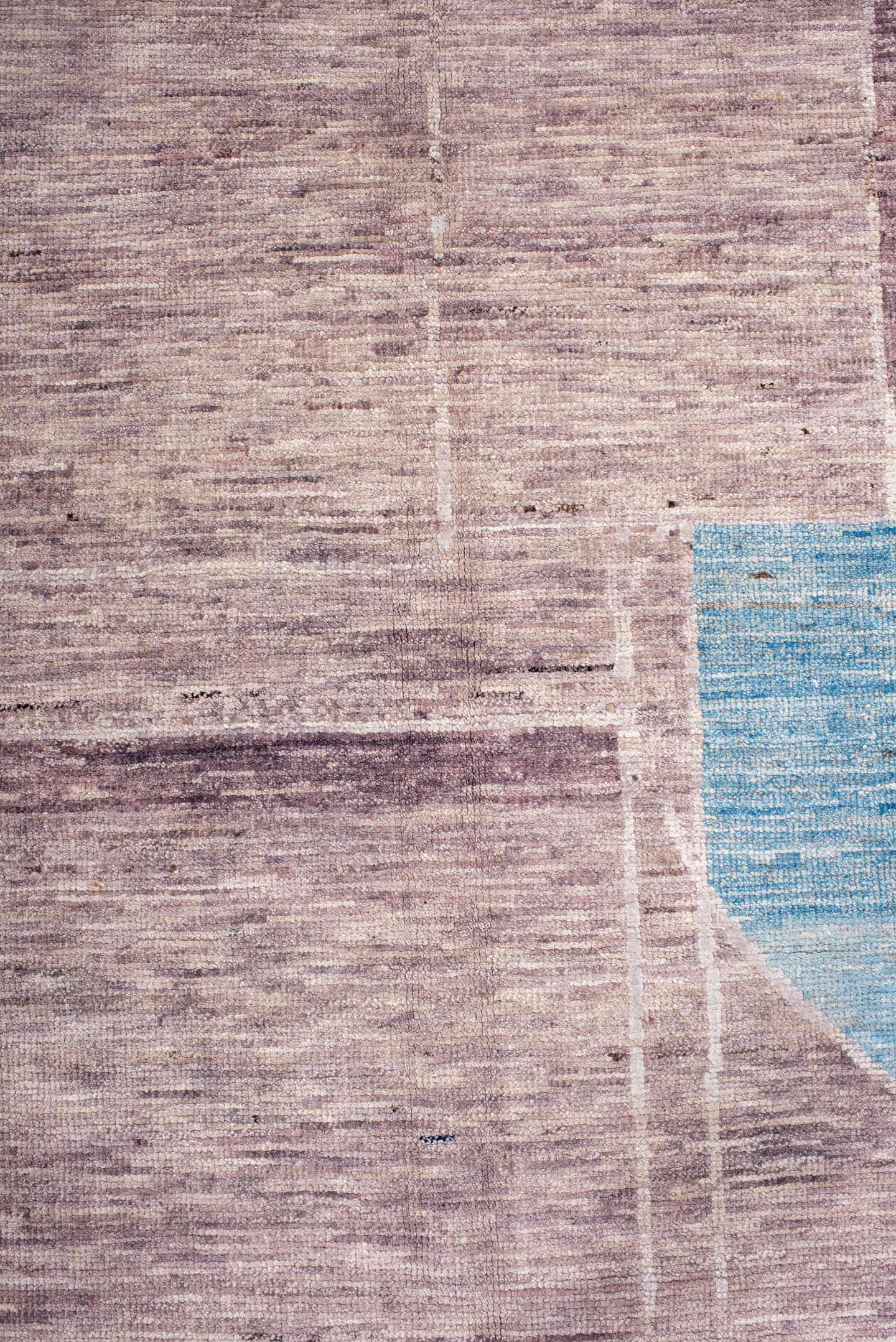 9' x 12' one-of-a-kind handmade vintage Tulu large size rug. Color palette: lavender, ivory, sky blue, rust, charcoal