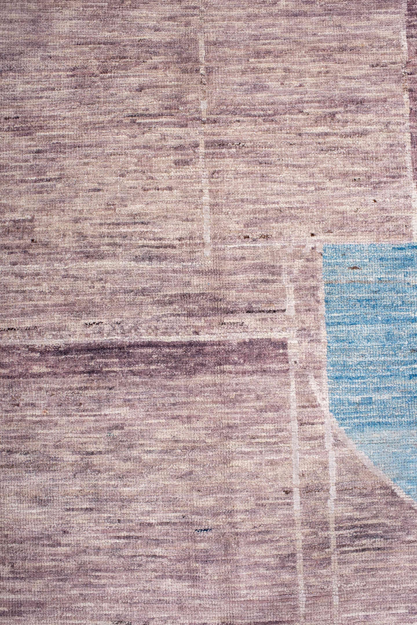 9' x 12' one-of-a-kind handmade vintage Tulu large size rug. Color palette: lavender, ivory, sky blue, rust, charcoal