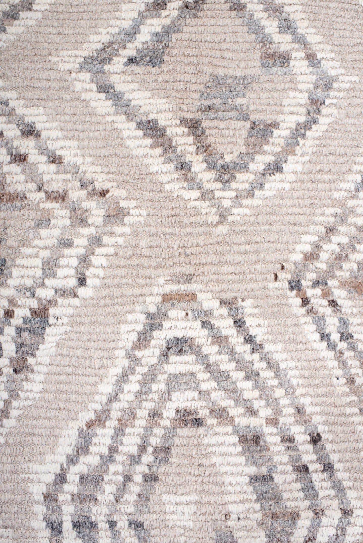 10' x 14' one-of-a-kind handmade vintage Tulu large size rug. Color palette: ivory, light gray, taupe, greige, beige, gray