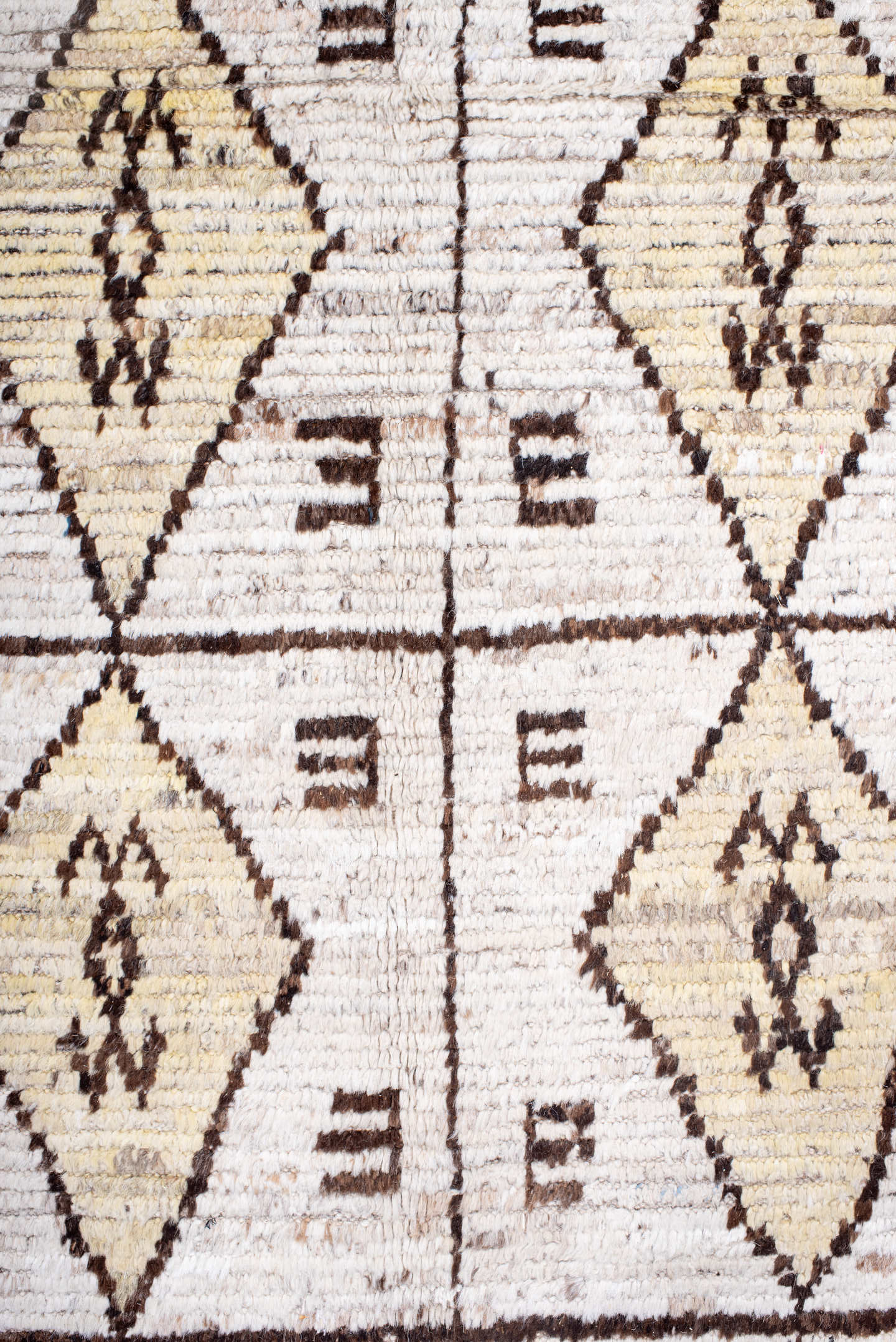 9' x 11' one-of-a-kind handmade vintage Tulu large size rug. Color palette: cream, ivory, taupe, brown, camel, beige, gray