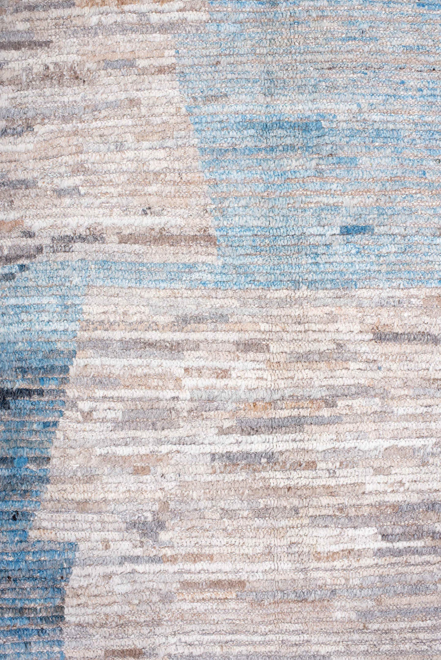 12' x 15' one-of-a-kind handmade vintage Tulu oversize rug. Color palette: beige, sky blue, ivory, taupe, slate, light blue