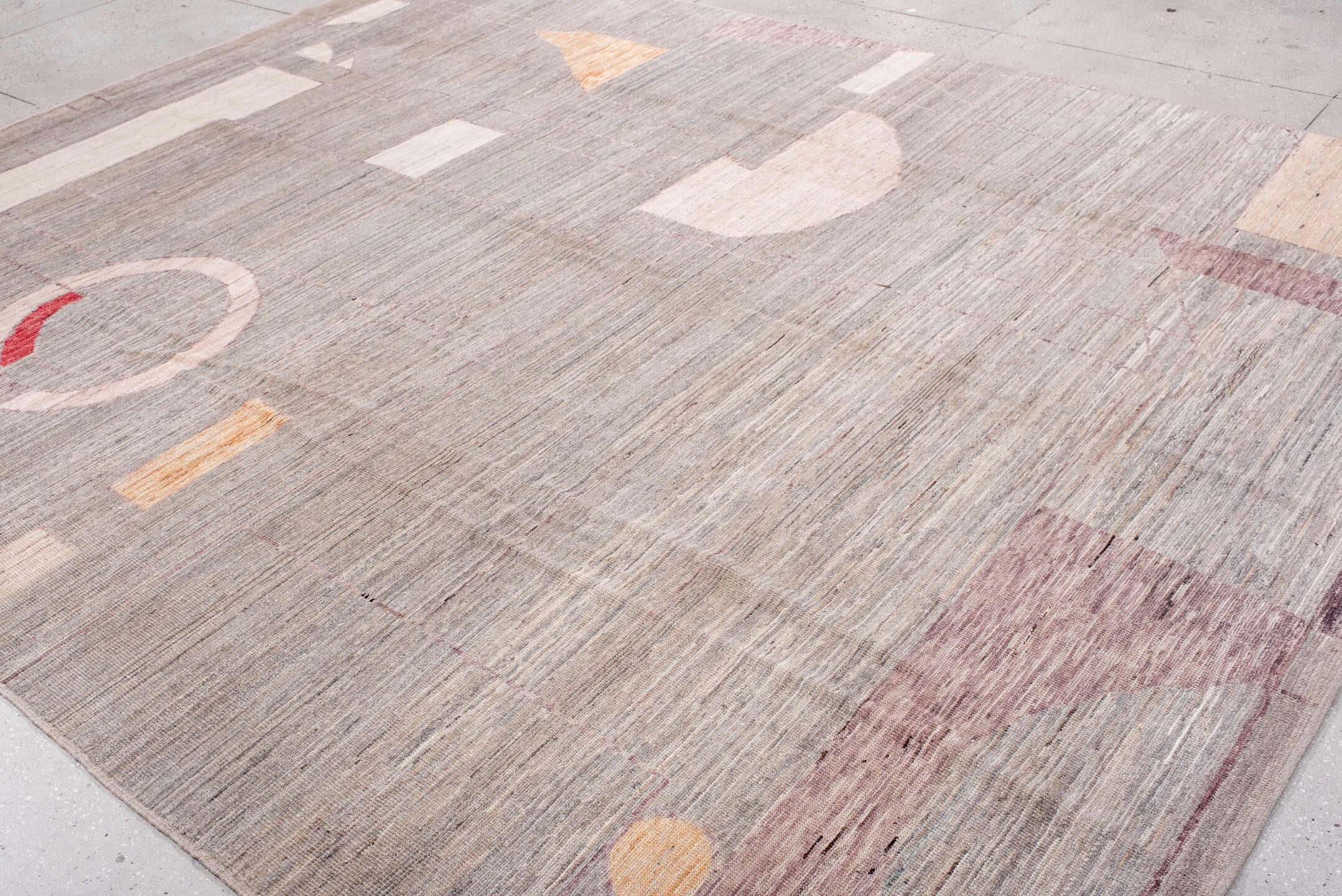 9' x 12' one-of-a-kind handmade vintage Tulu large size rug. Color palette: taupe, ivory, blush, mauve, apricot, gray
